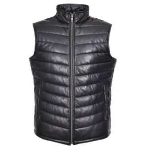 BUNERI Gilet Homme Cuir Matelasse Body Warmer Noir