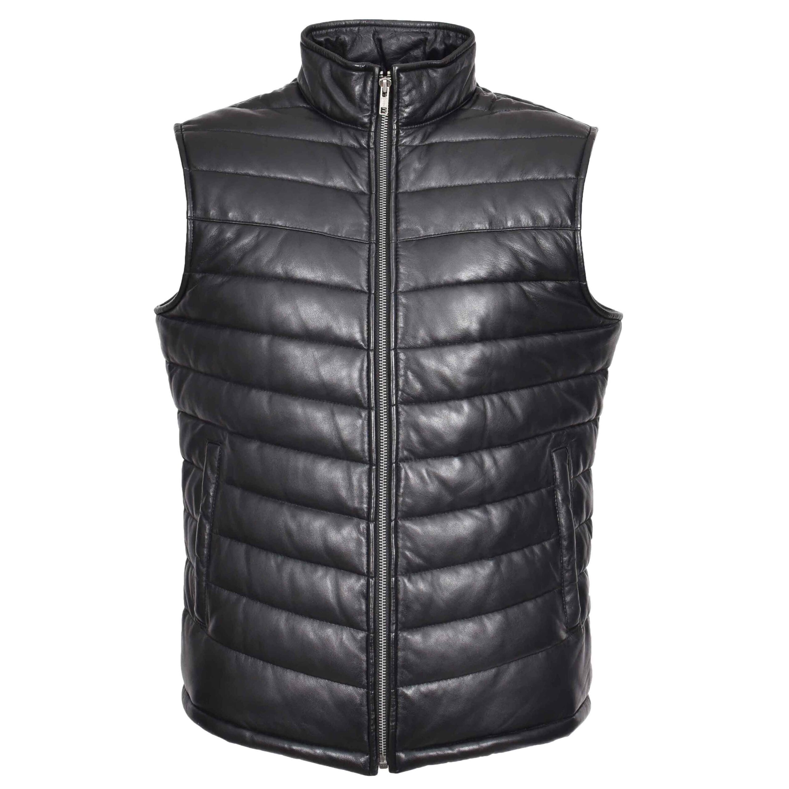 BUNERI Gilet Homme Cuir Matelasse Body Warmer Noir