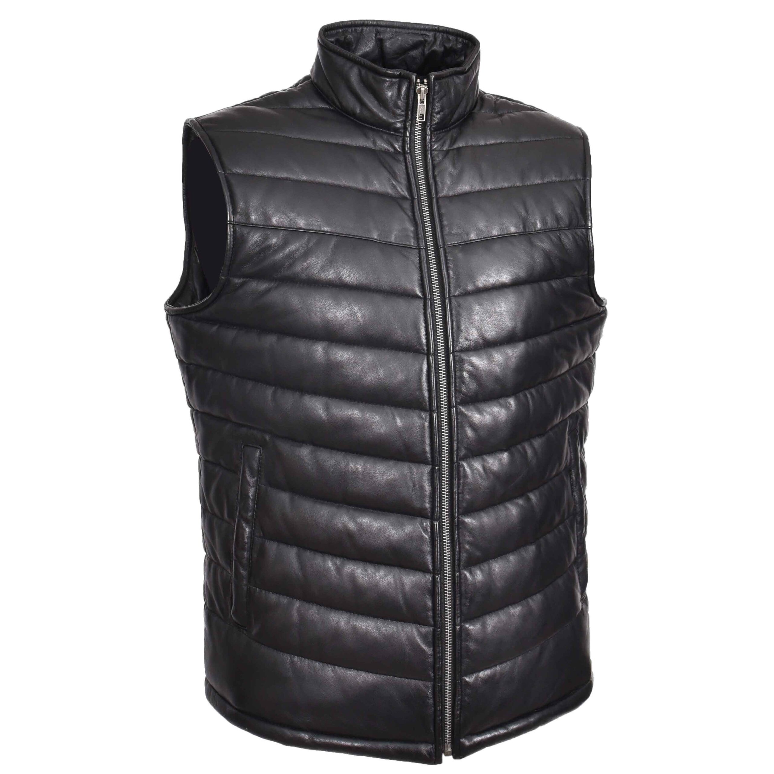 BUNERI Gilet Homme Cuir Matelasse Body Warmer Noir – Image 3