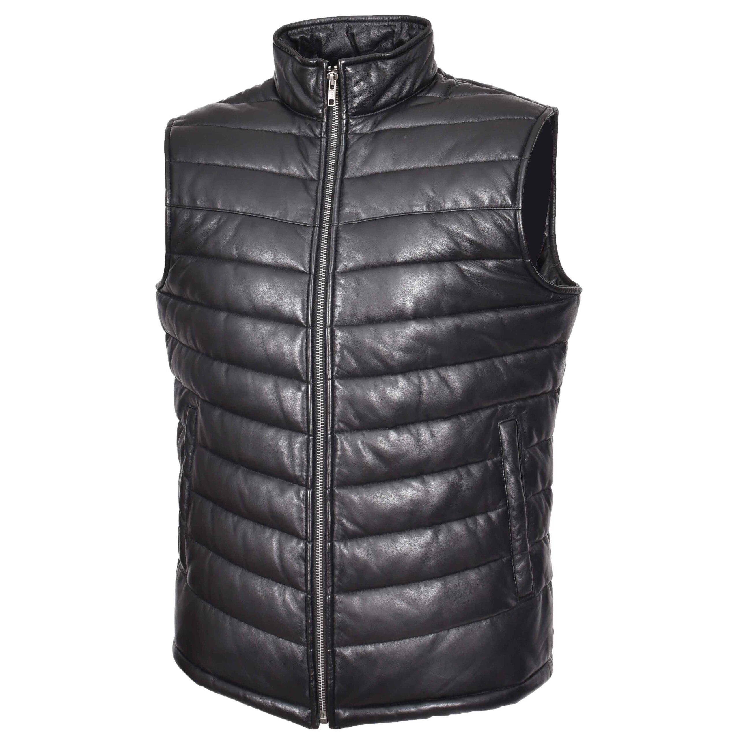 BUNERI Gilet Homme Cuir Matelasse Body Warmer Noir – Image 4