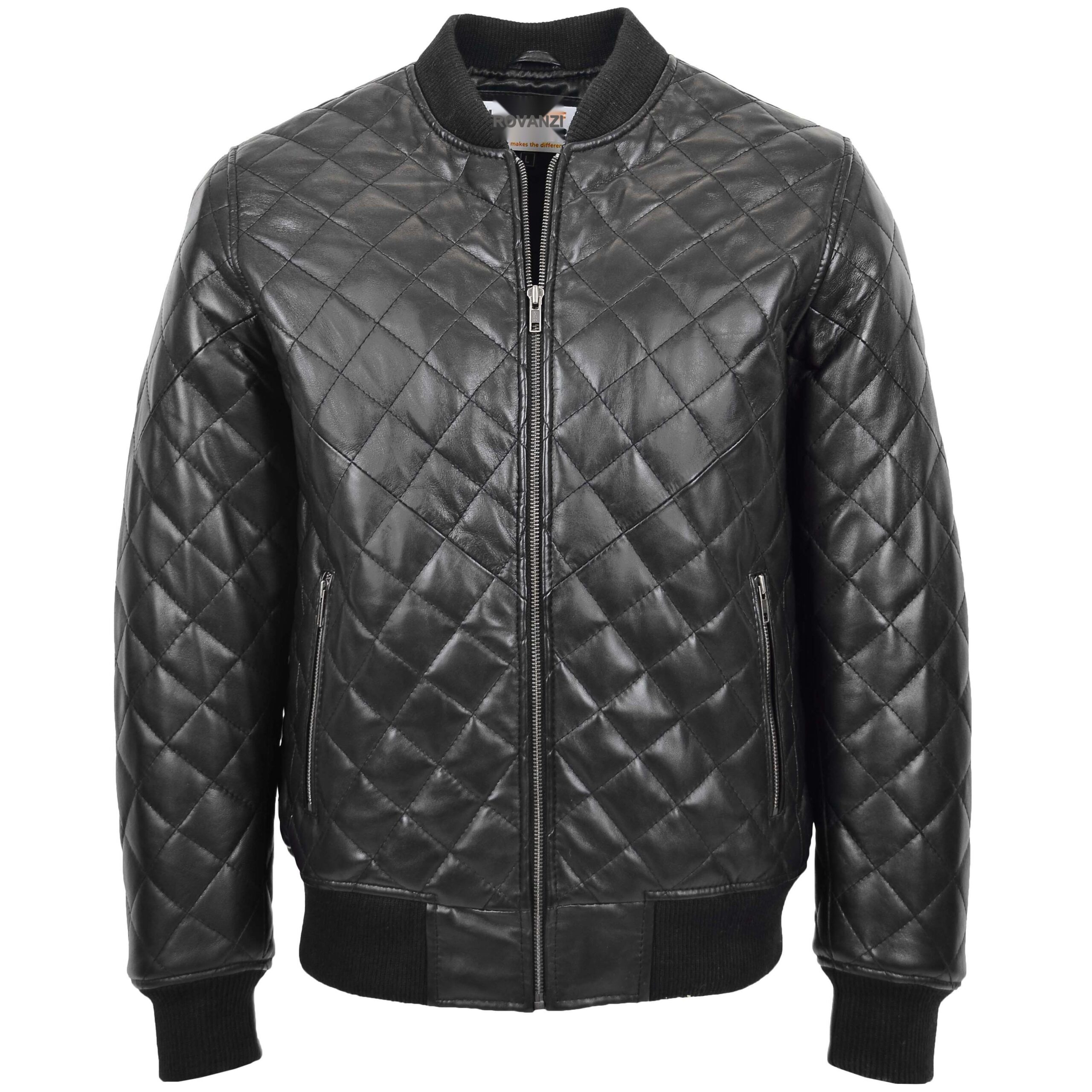 BUNERI Blouson Homme Cuir Matelasse Bomber Noir