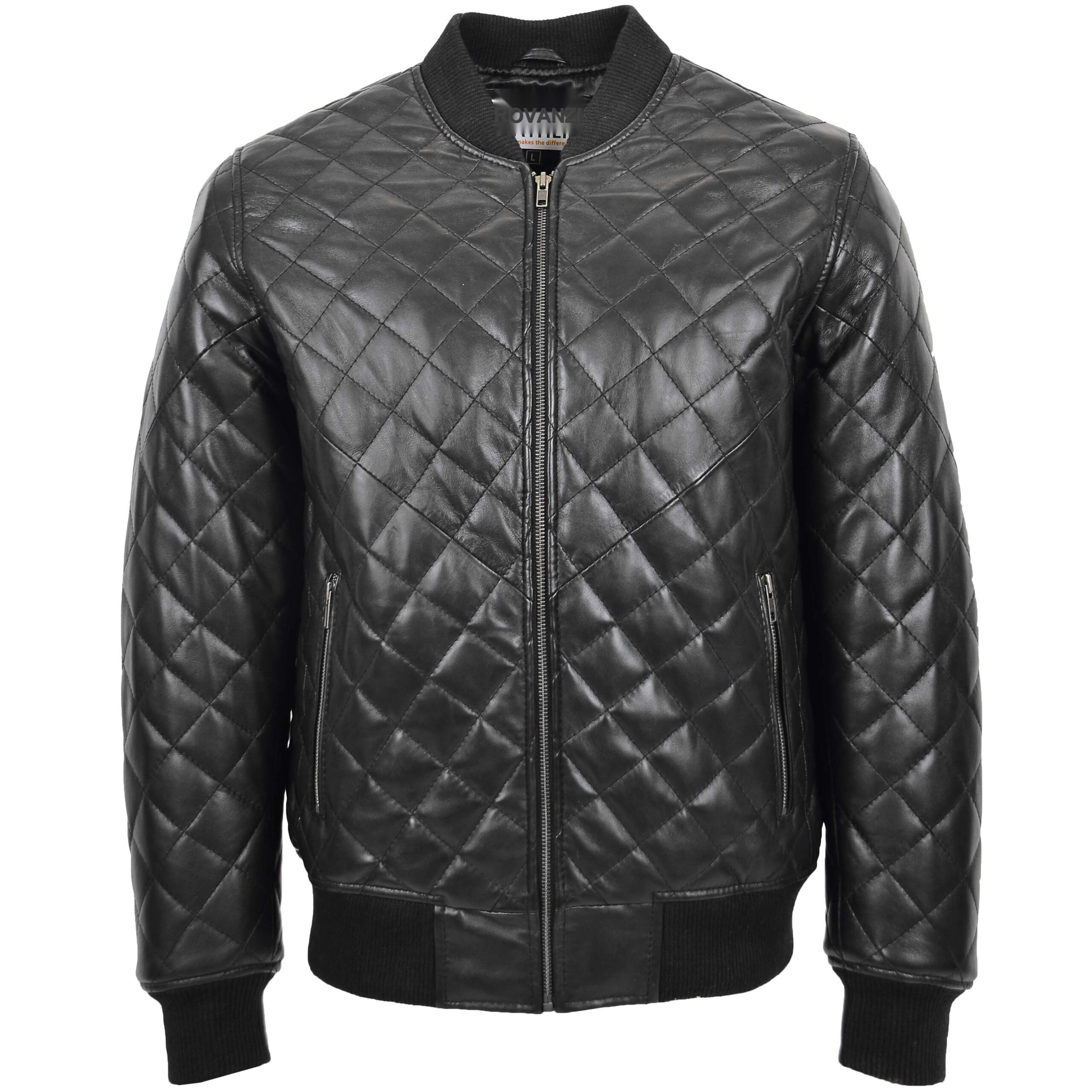 BUNERI Blouson Homme Cuir Matelasse Bomber Noir – Image 3