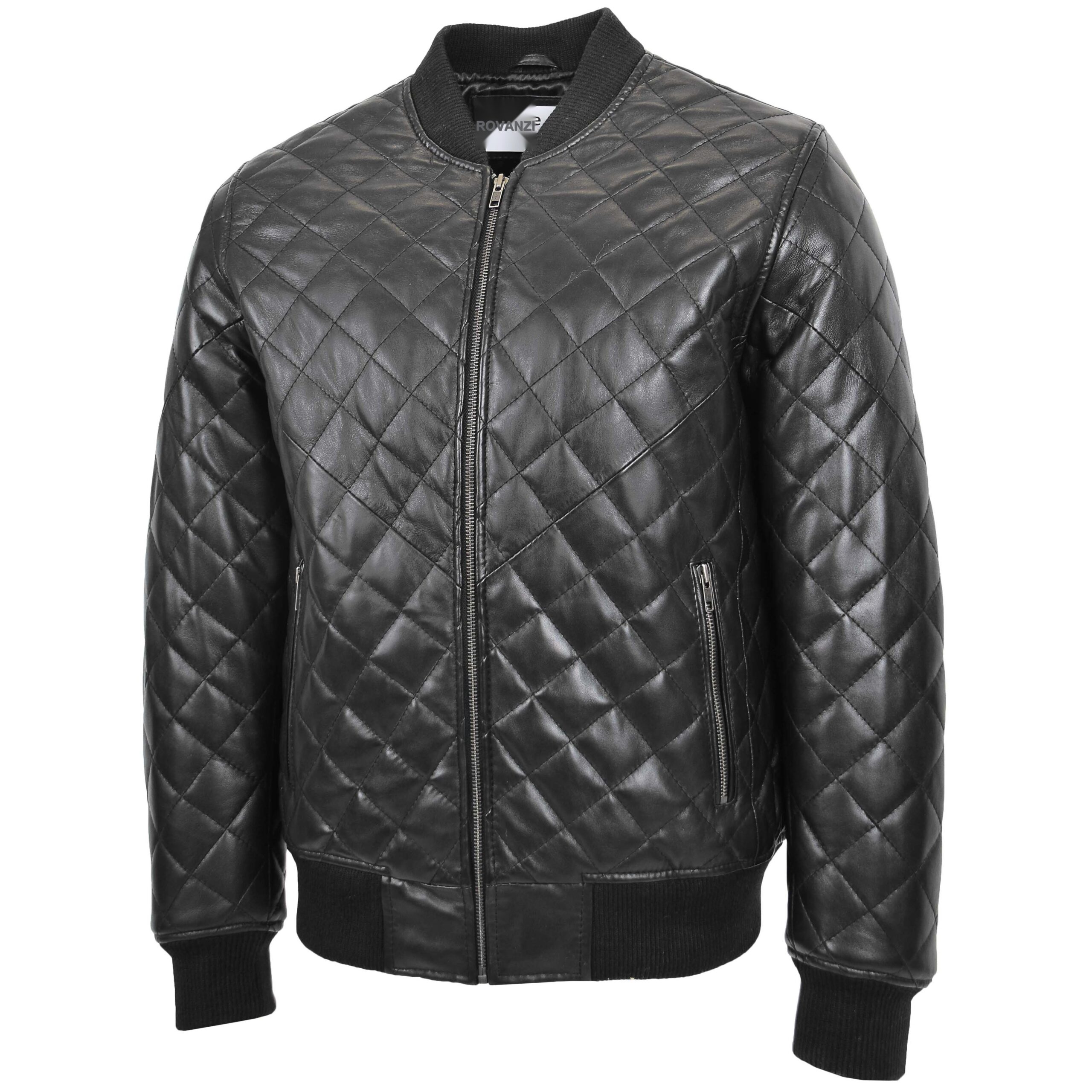 BUNERI Blouson Homme Cuir Matelasse Bomber Noir – Image 4