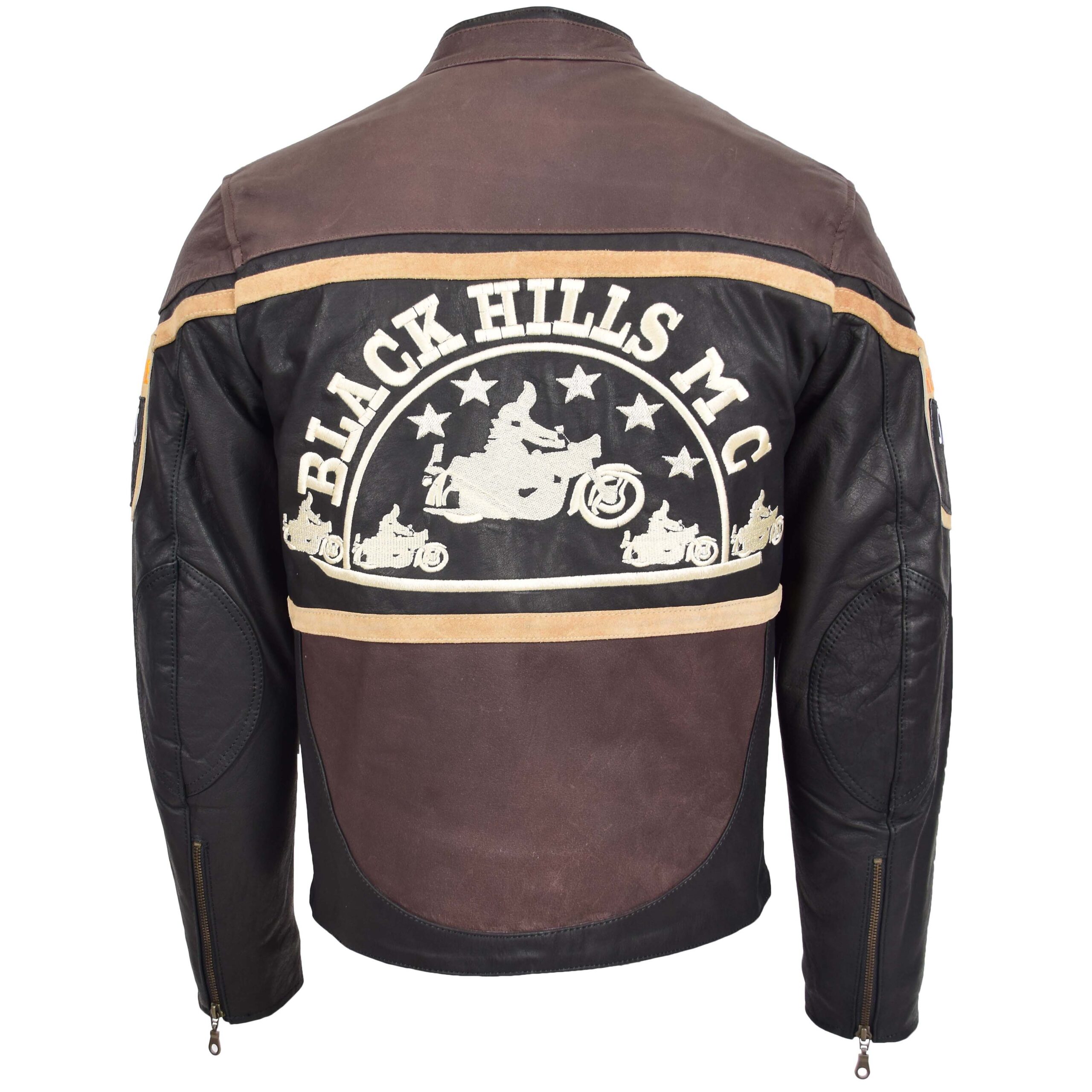 BUNERI Black Hills Blouson en Cuir pour Homme Marron avec Badges de Course – Image 2