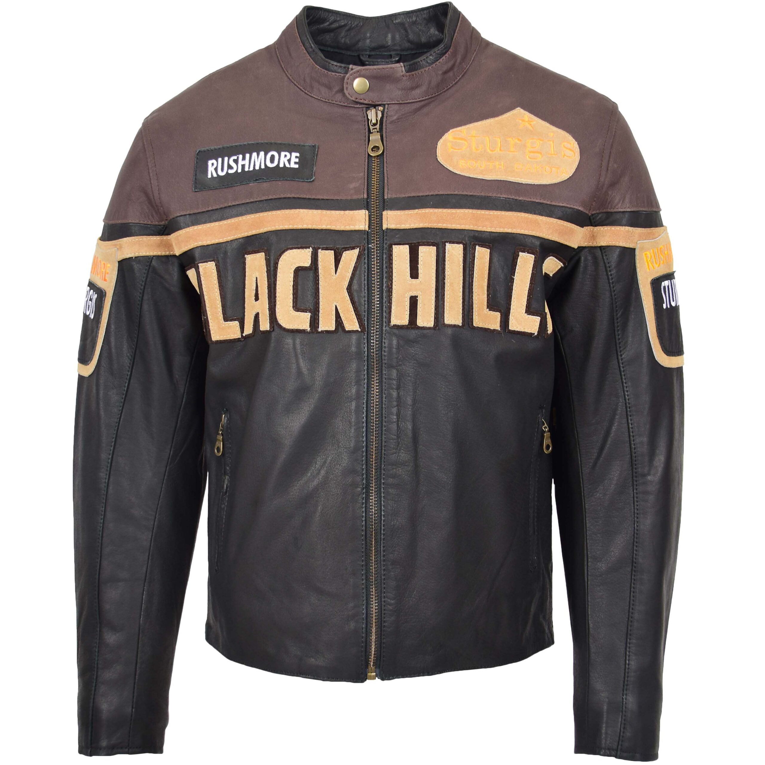 BUNERI Black Hills Blouson en Cuir pour Homme Marron avec Badges de Course – Image 3