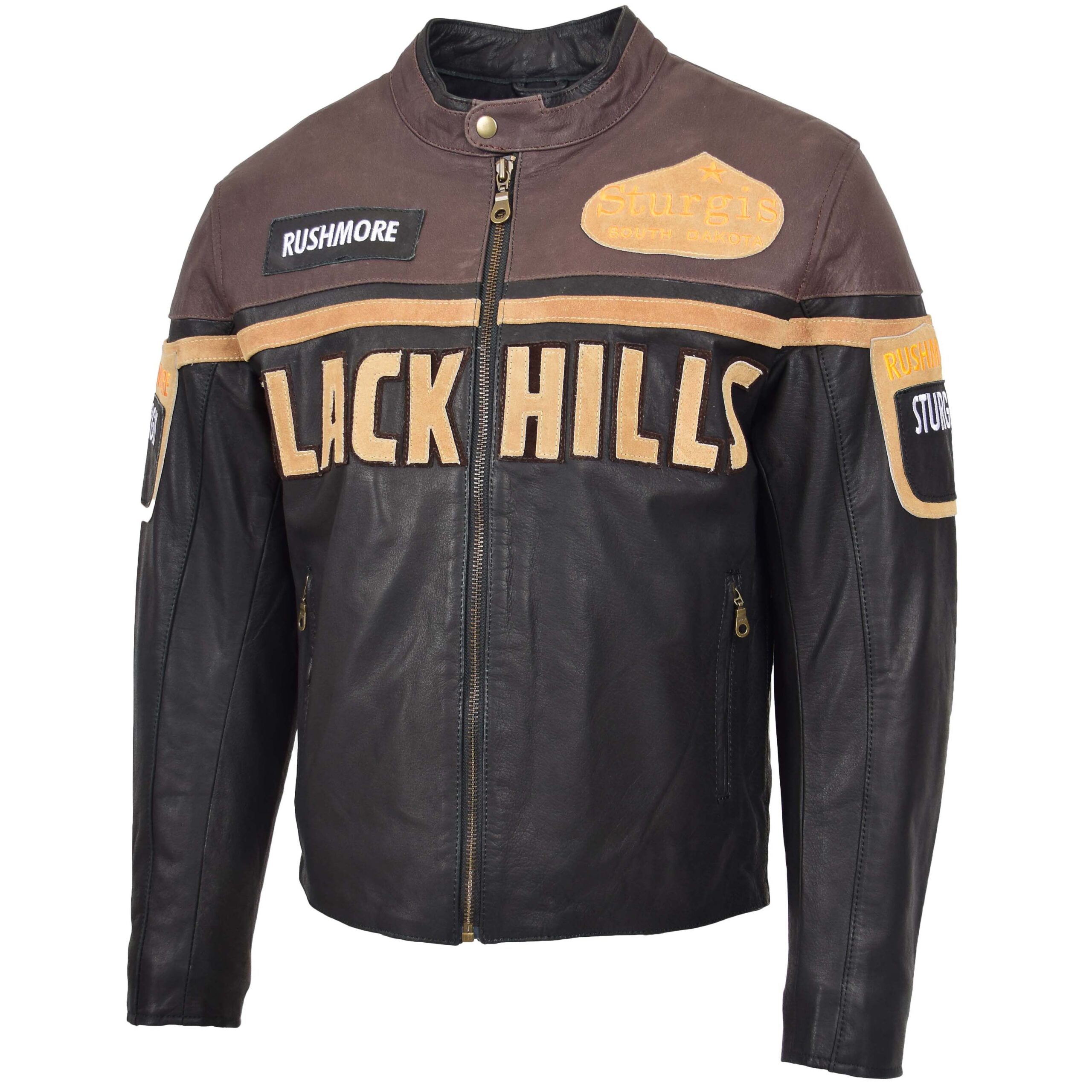 BUNERI Black Hills Blouson en Cuir pour Homme Marron avec Badges de Course – Image 4