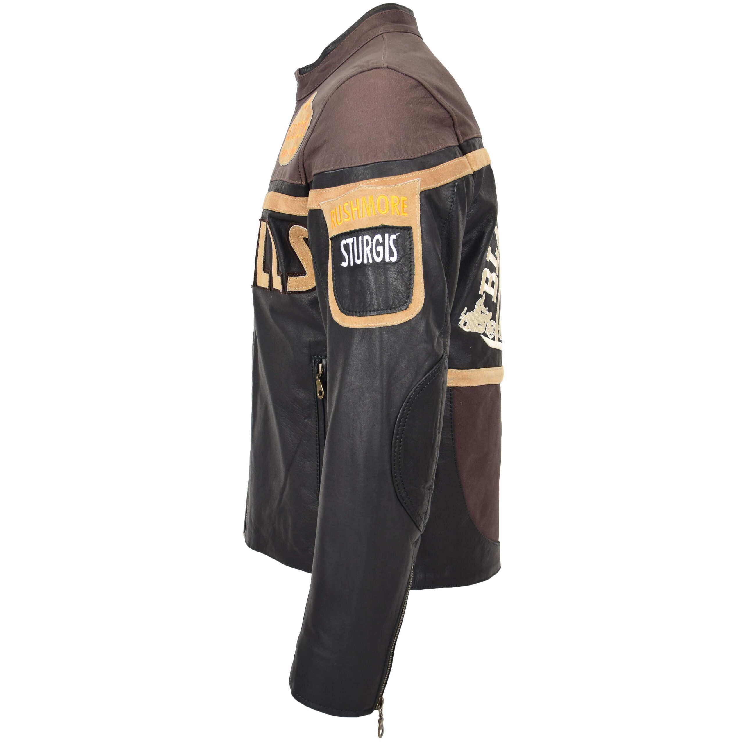 BUNERI Black Hills Blouson en Cuir pour Homme Marron avec Badges de Course – Image 5