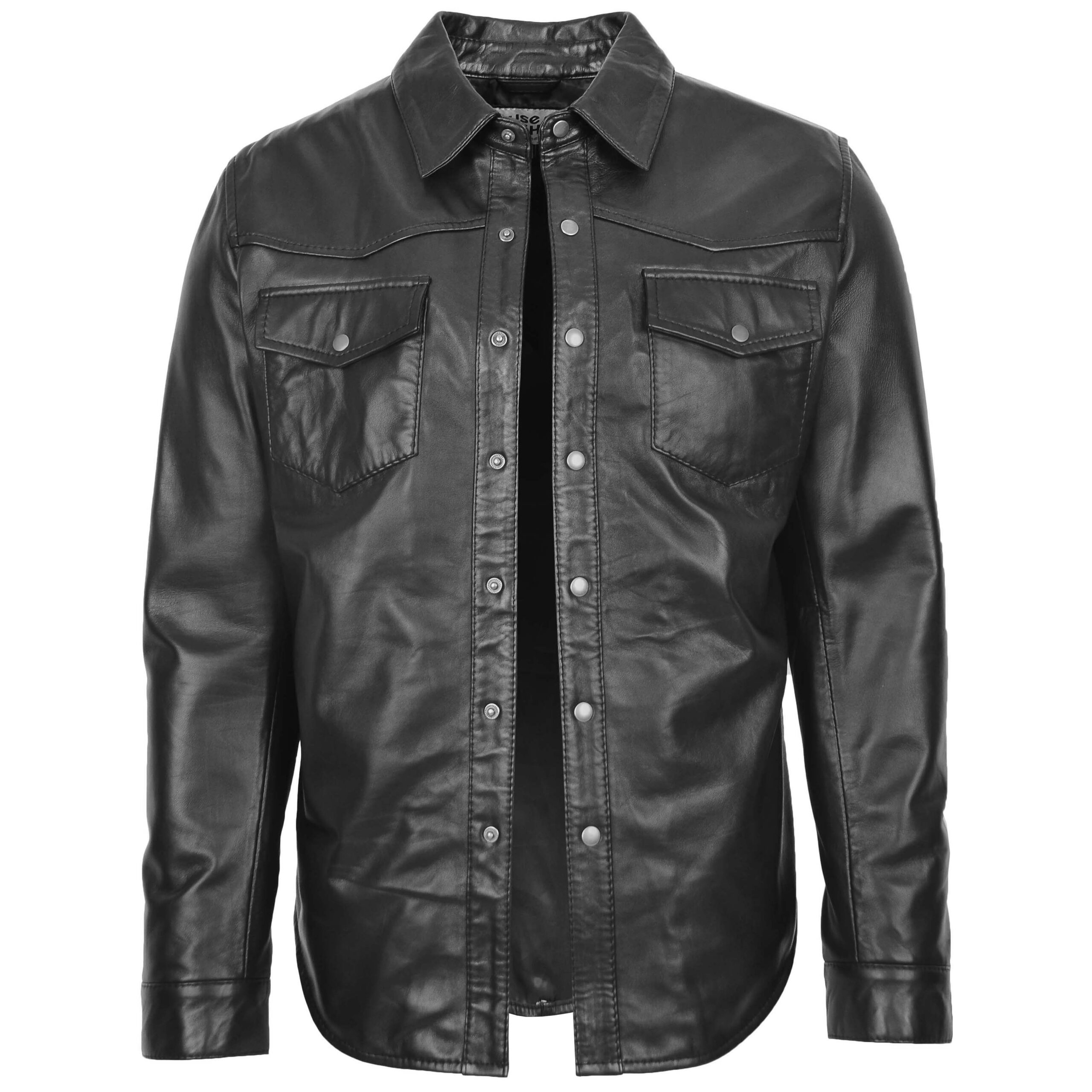 BUNERI Chemise Cuir Oliver Noir Style Trucker Classique