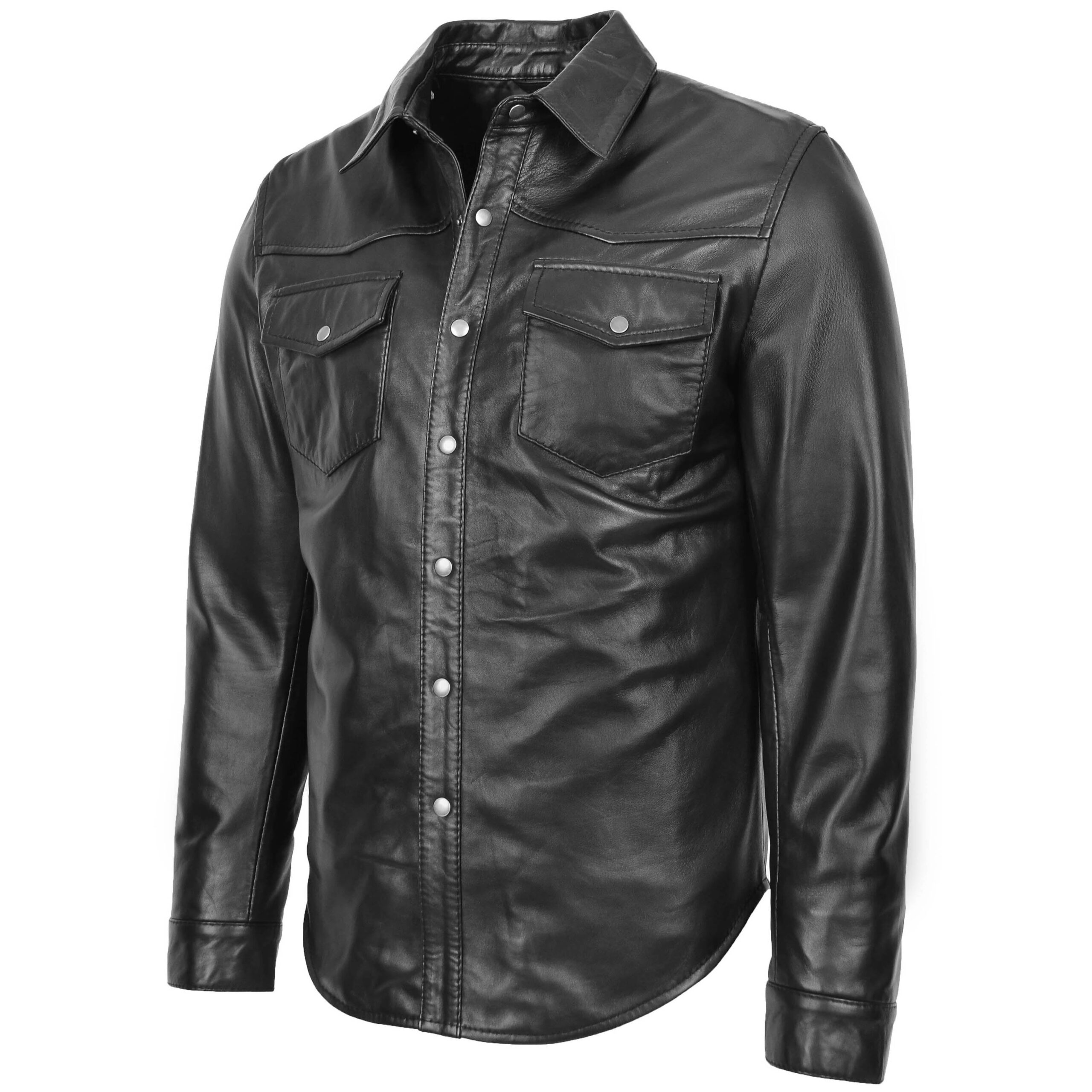 BUNERI Chemise Cuir Oliver Noir Style Trucker Classique – Image 4
