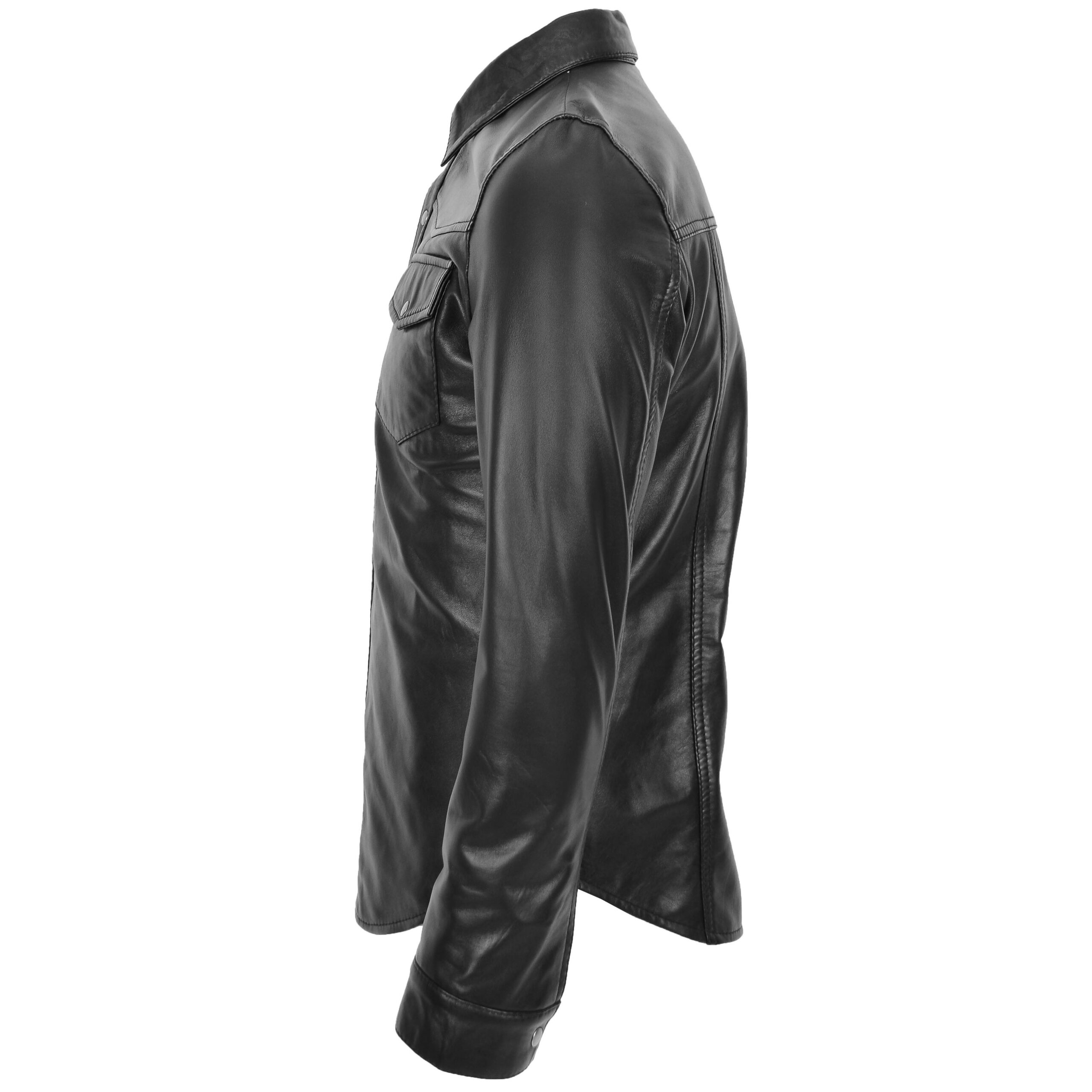 BUNERI Chemise Cuir Oliver Noir Style Trucker Classique – Image 5