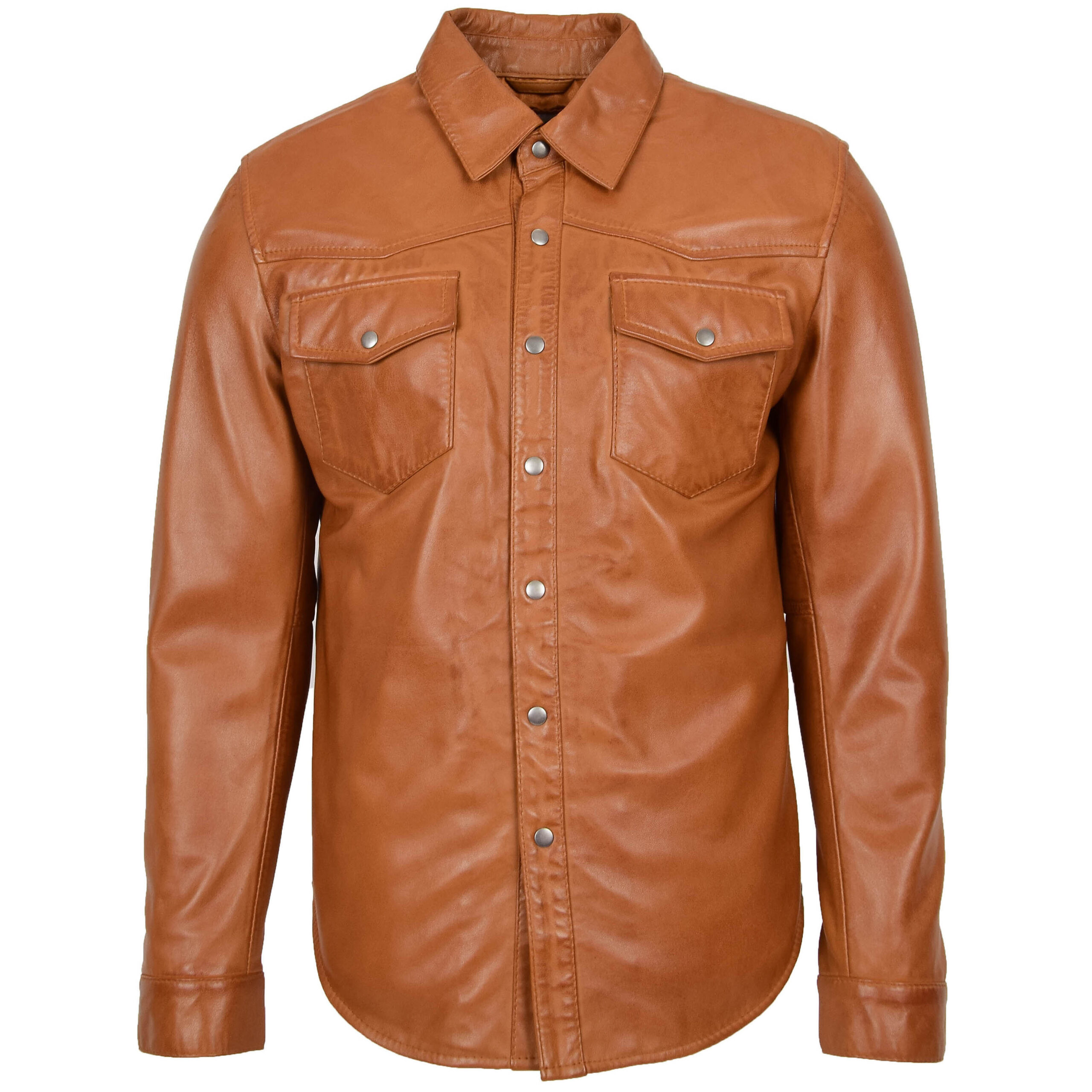 BUNERI Chemise Homme Cuir Style Trucker Classique Camel II – Image 3