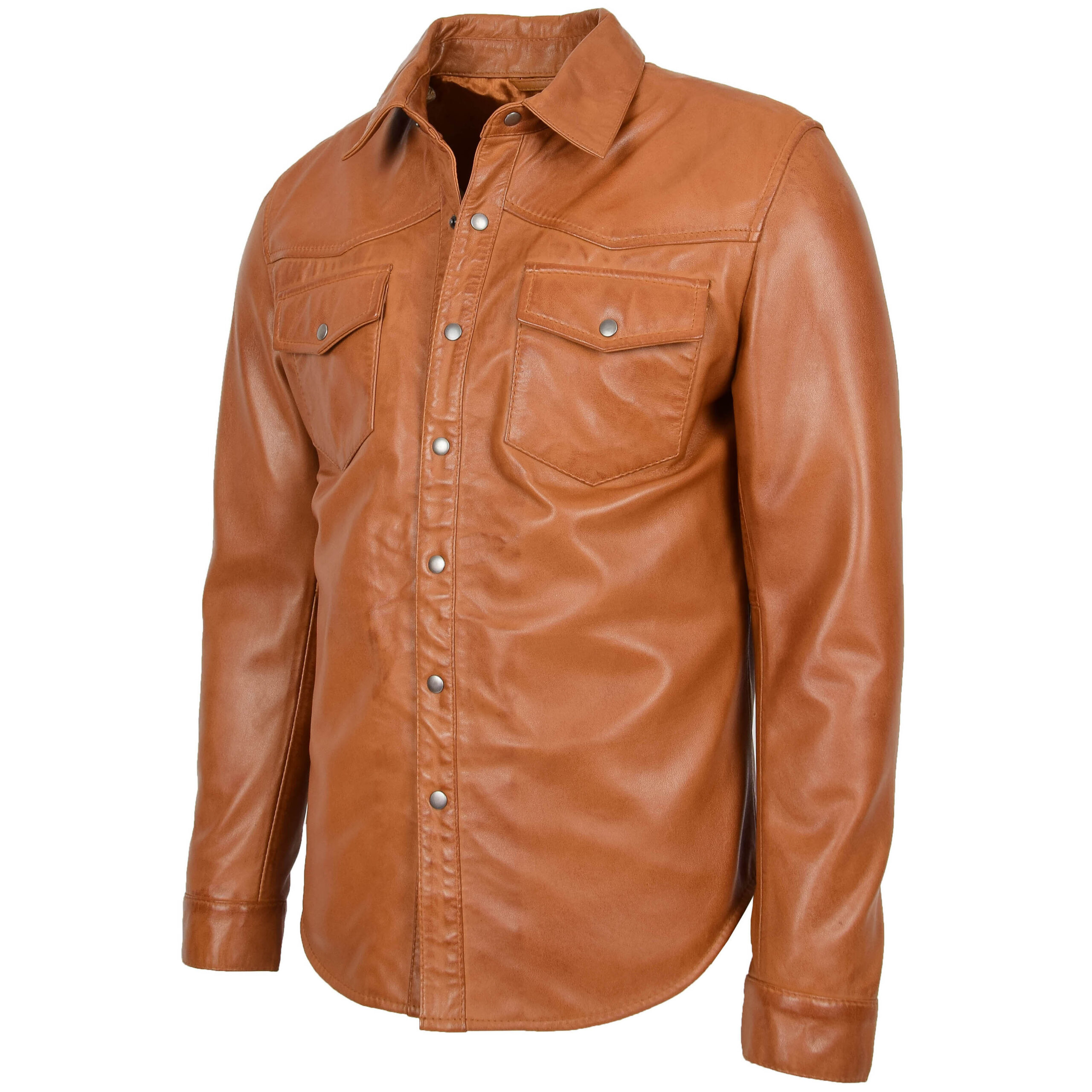 BUNERI Chemise Homme Cuir Style Trucker Classique Camel II – Image 4