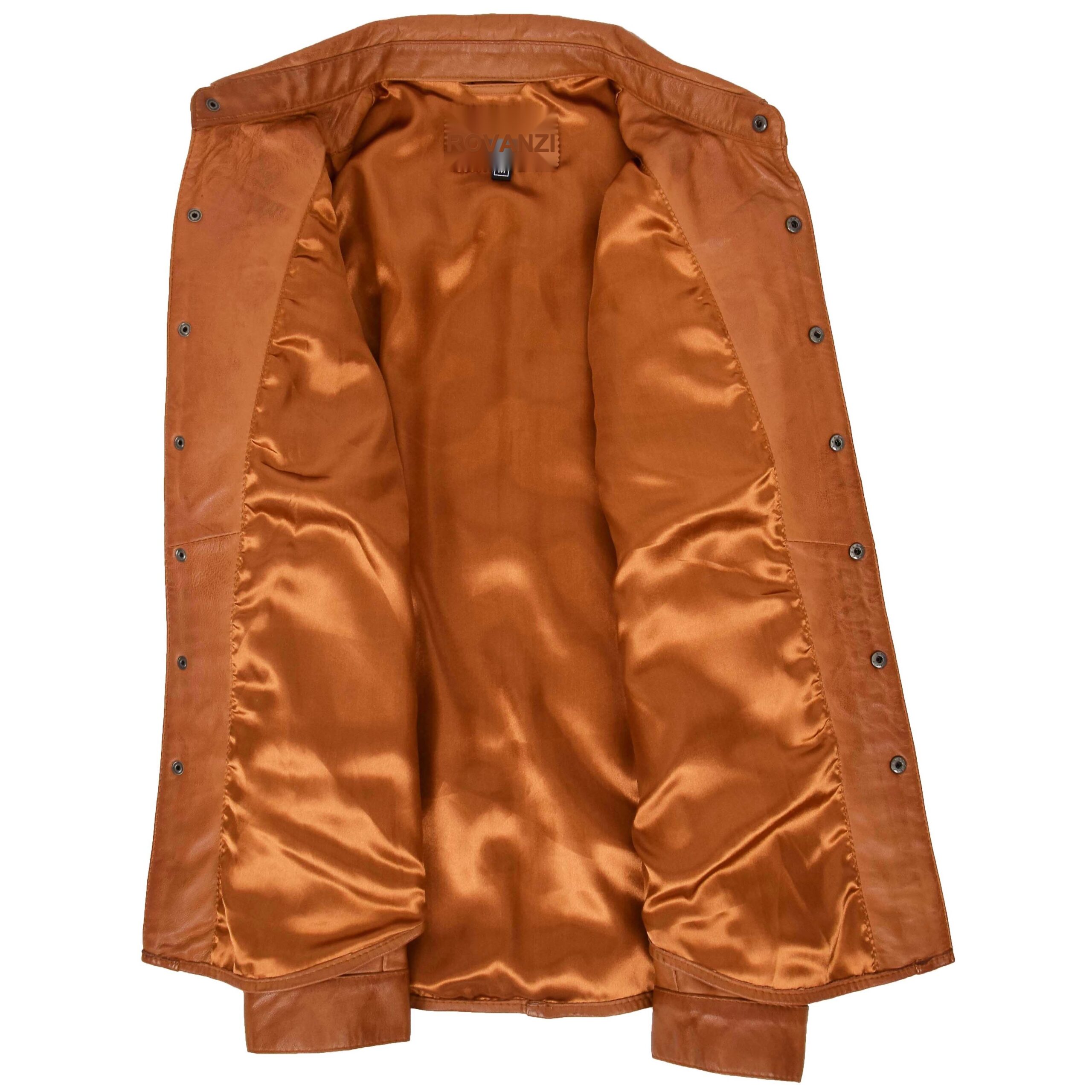 BUNERI Chemise Homme Cuir Style Trucker Classique Camel II – Image 6