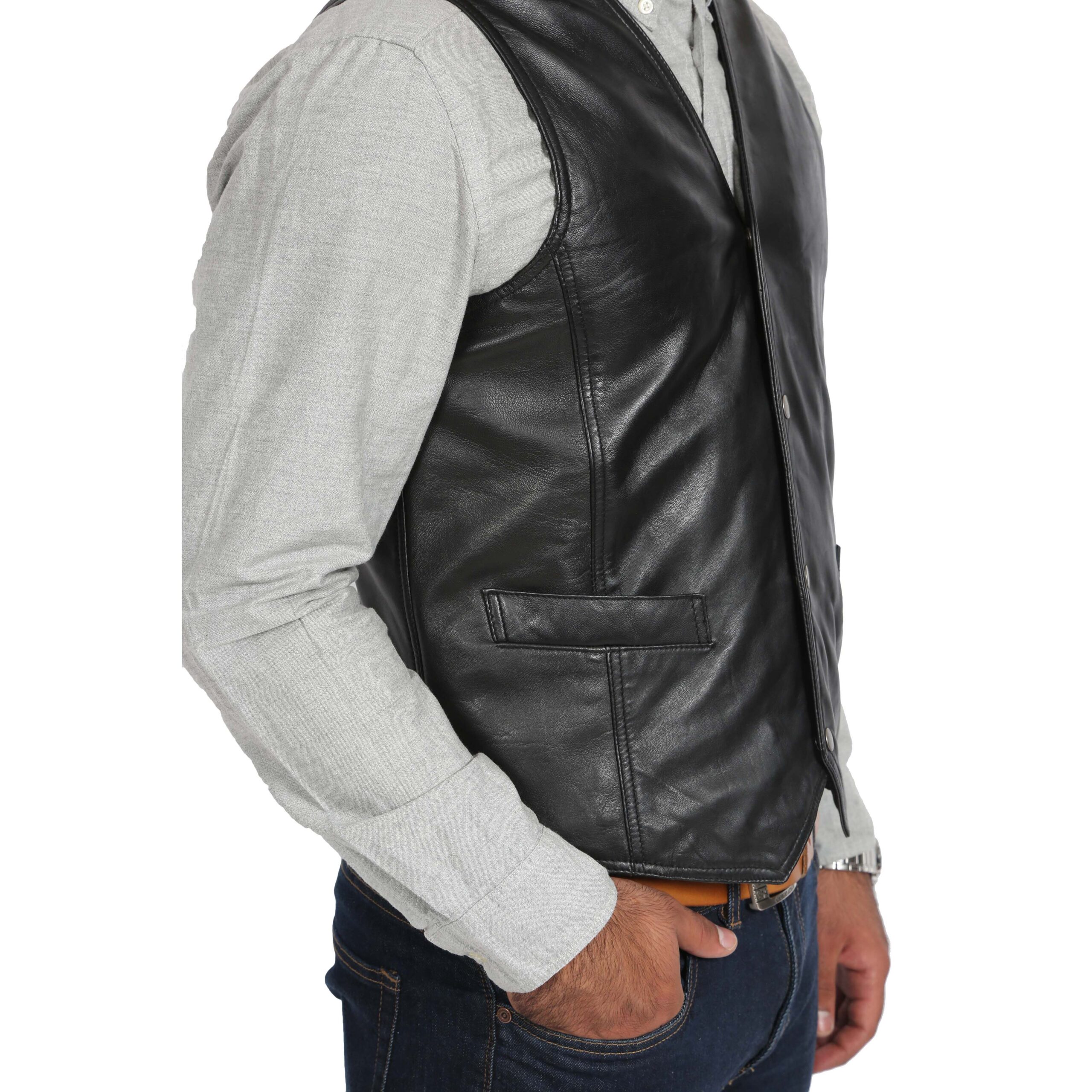 BUNERI Gilet en Cuir Noir Traditionnel pour Homme – Image 5