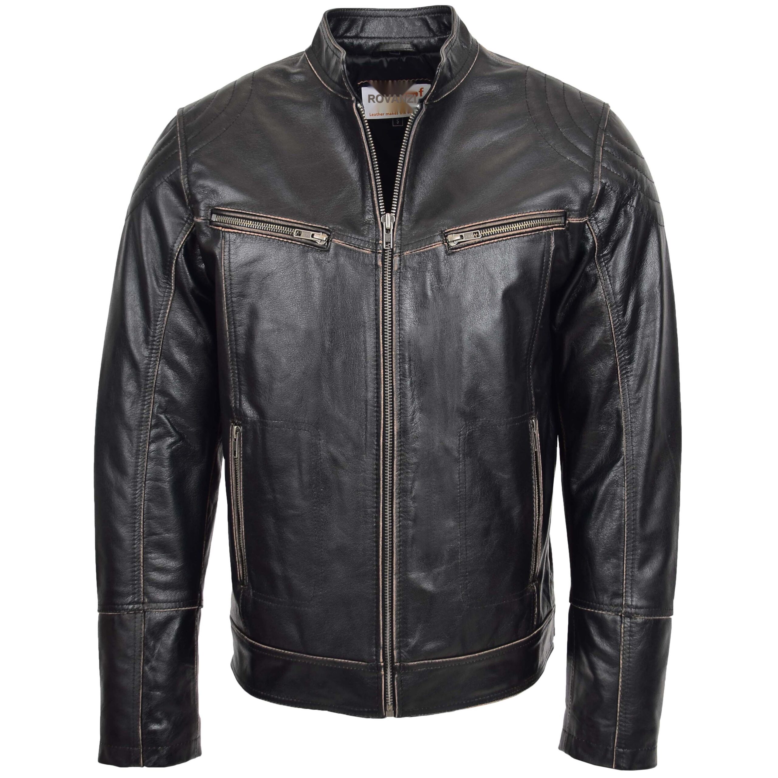 BUNERI Biker Cuir Colin Marron Foncé Vintage