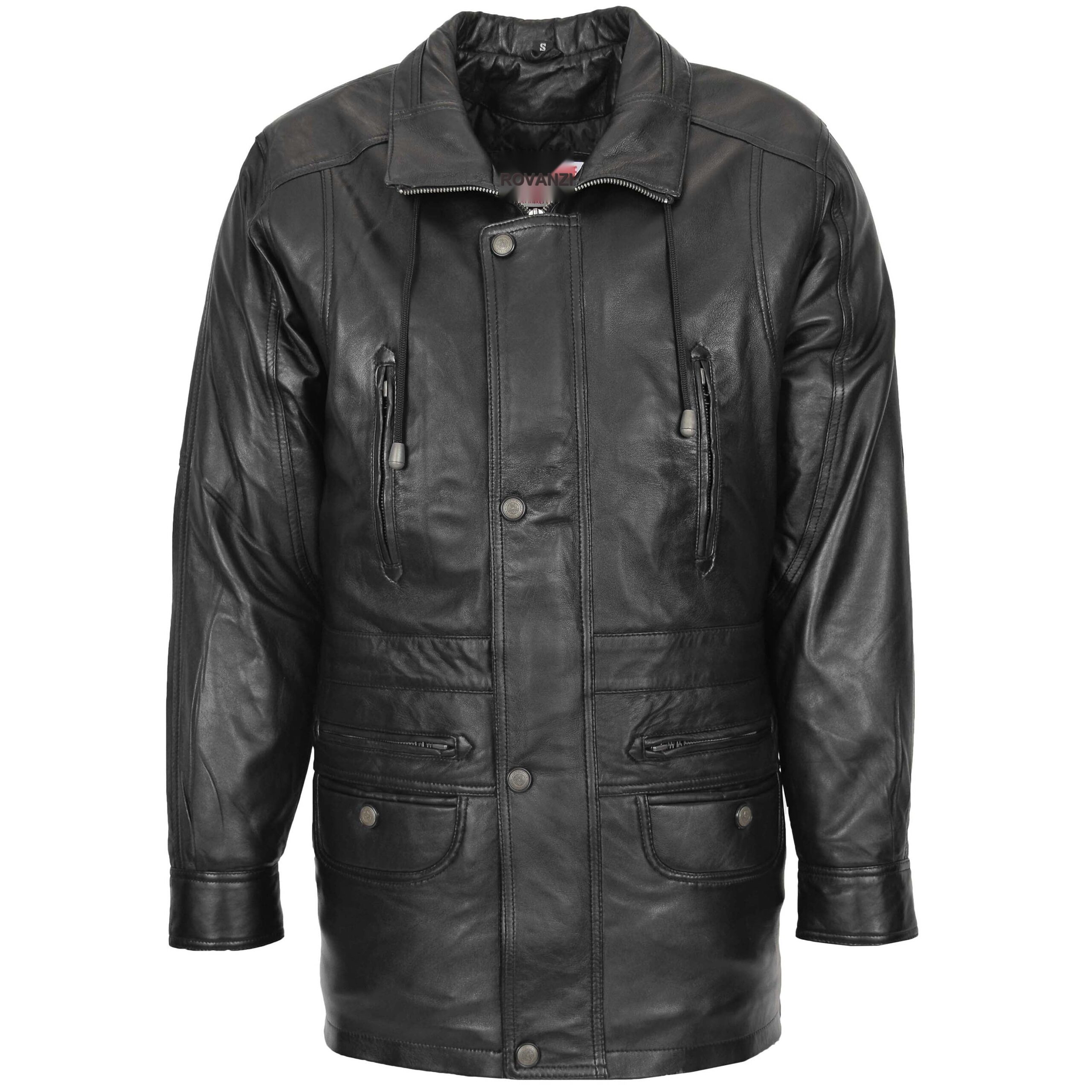 BUNERI Manteau Homme Cuir Hiver Voiture Longueur Hanche Noir