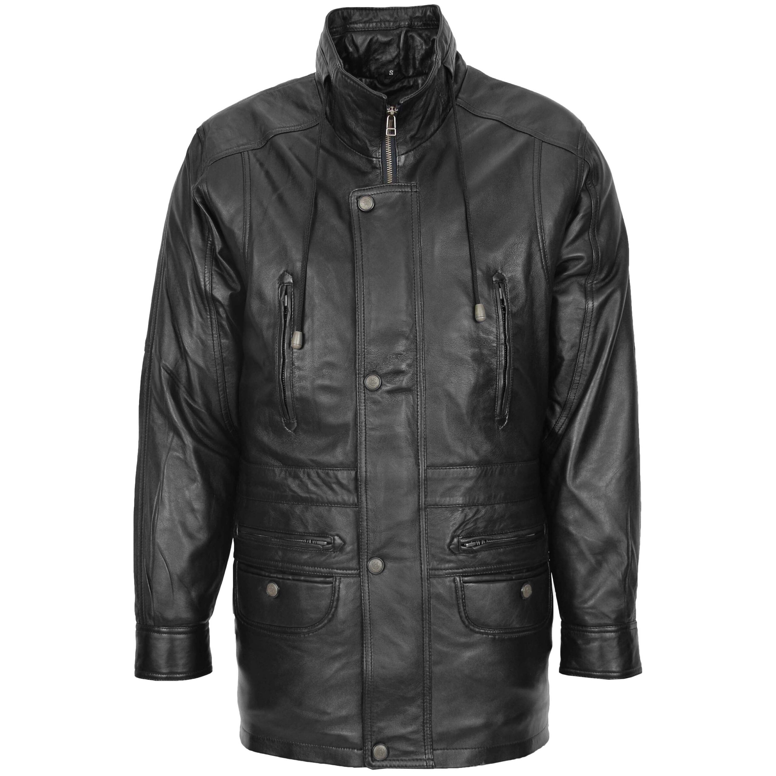 BUNERI Manteau Homme Cuir Hiver Voiture Longueur Hanche Noir – Image 3