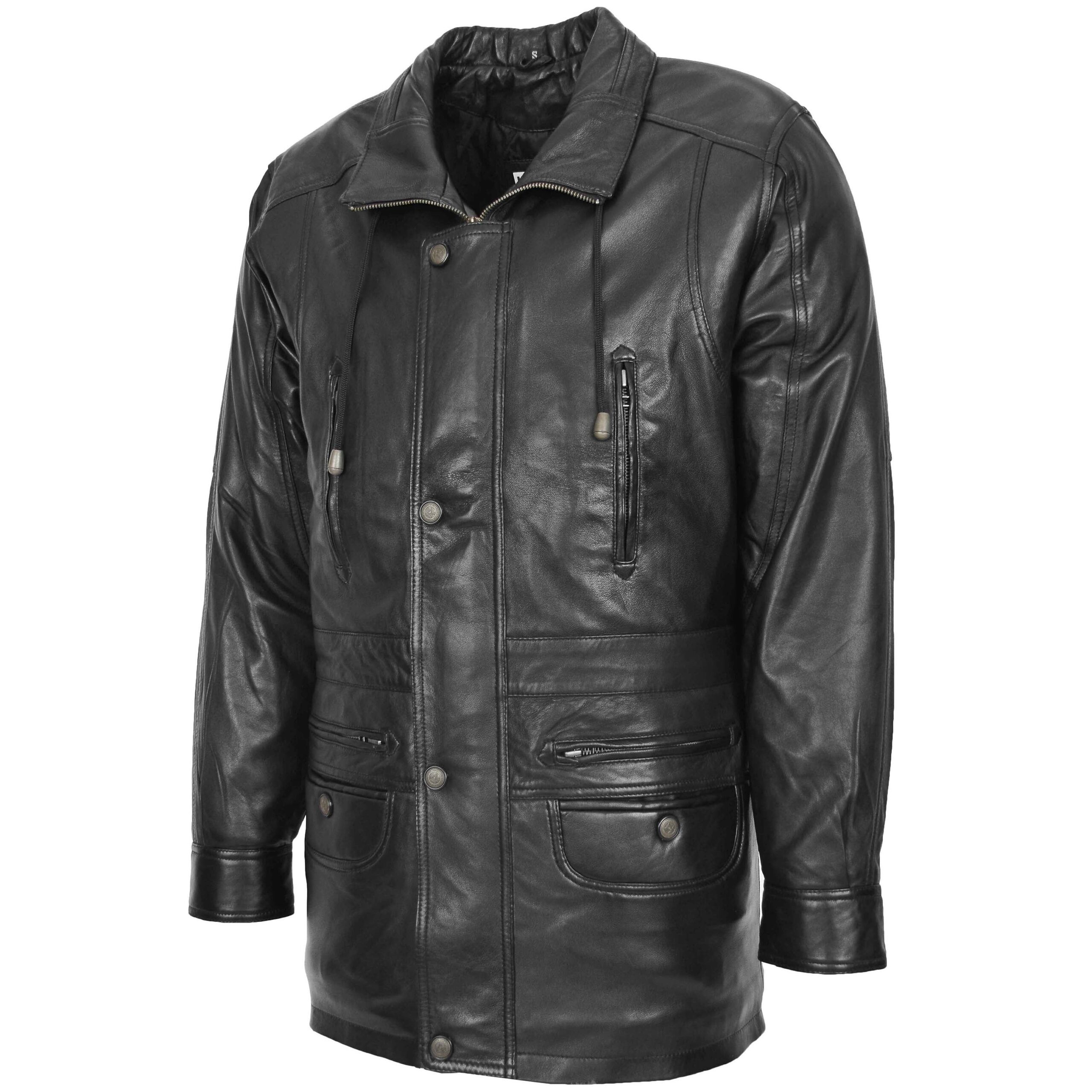 BUNERI Manteau Homme Cuir Hiver Voiture Longueur Hanche Noir – Image 4
