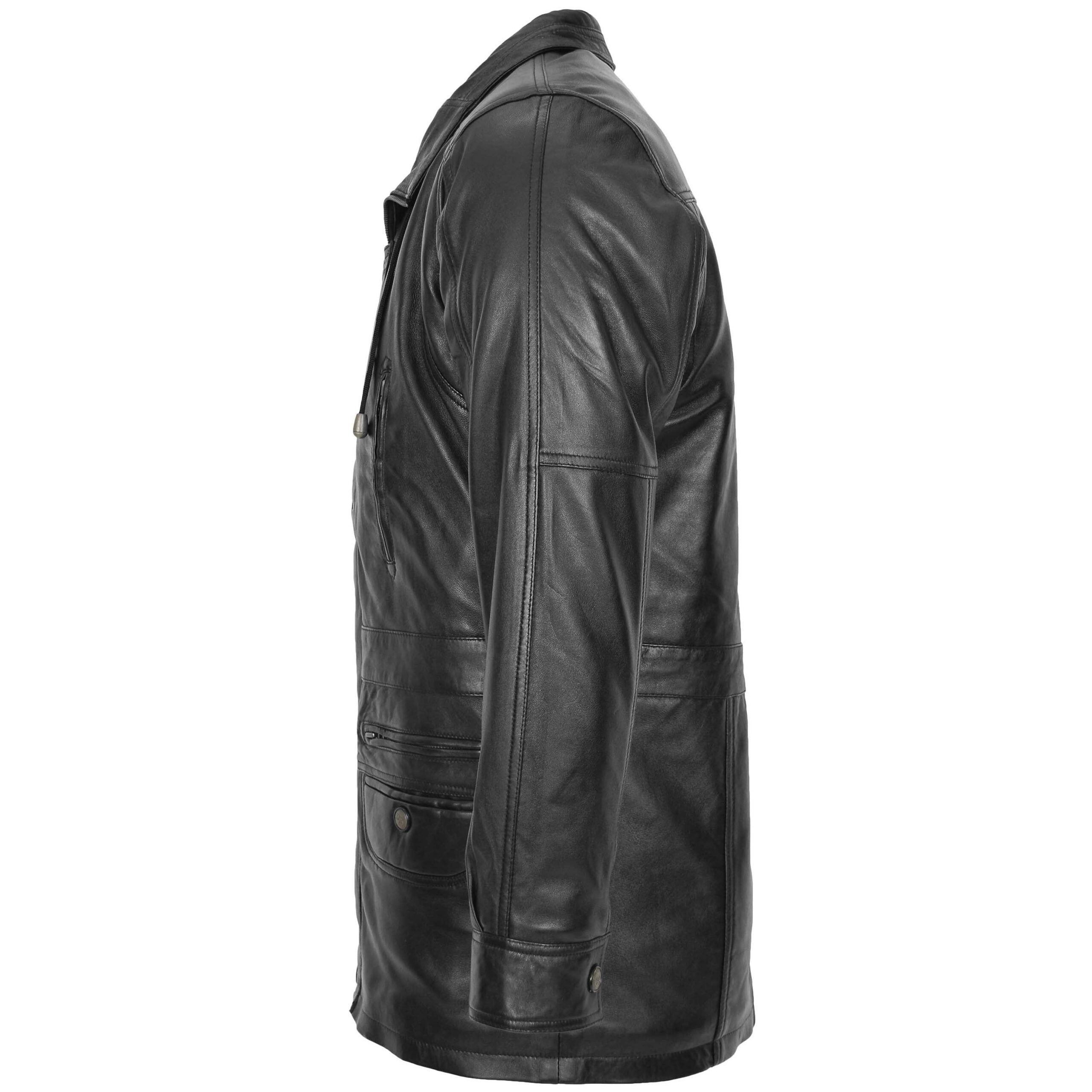 BUNERI Manteau Homme Cuir Hiver Voiture Longueur Hanche Noir – Image 5