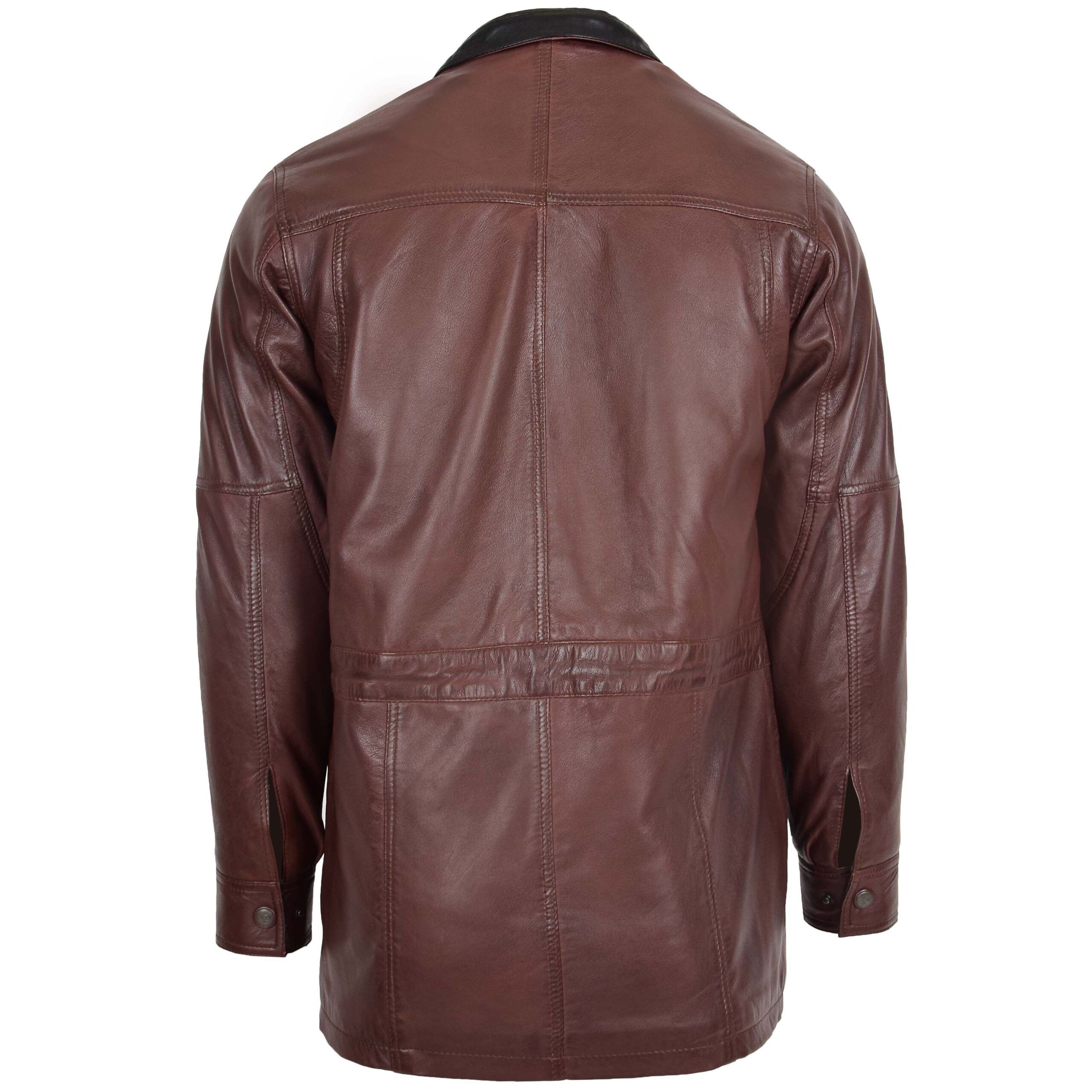 BUNERI Manteau Voiture en Cuir Marron Longueur Hanche pour Homme – Image 2