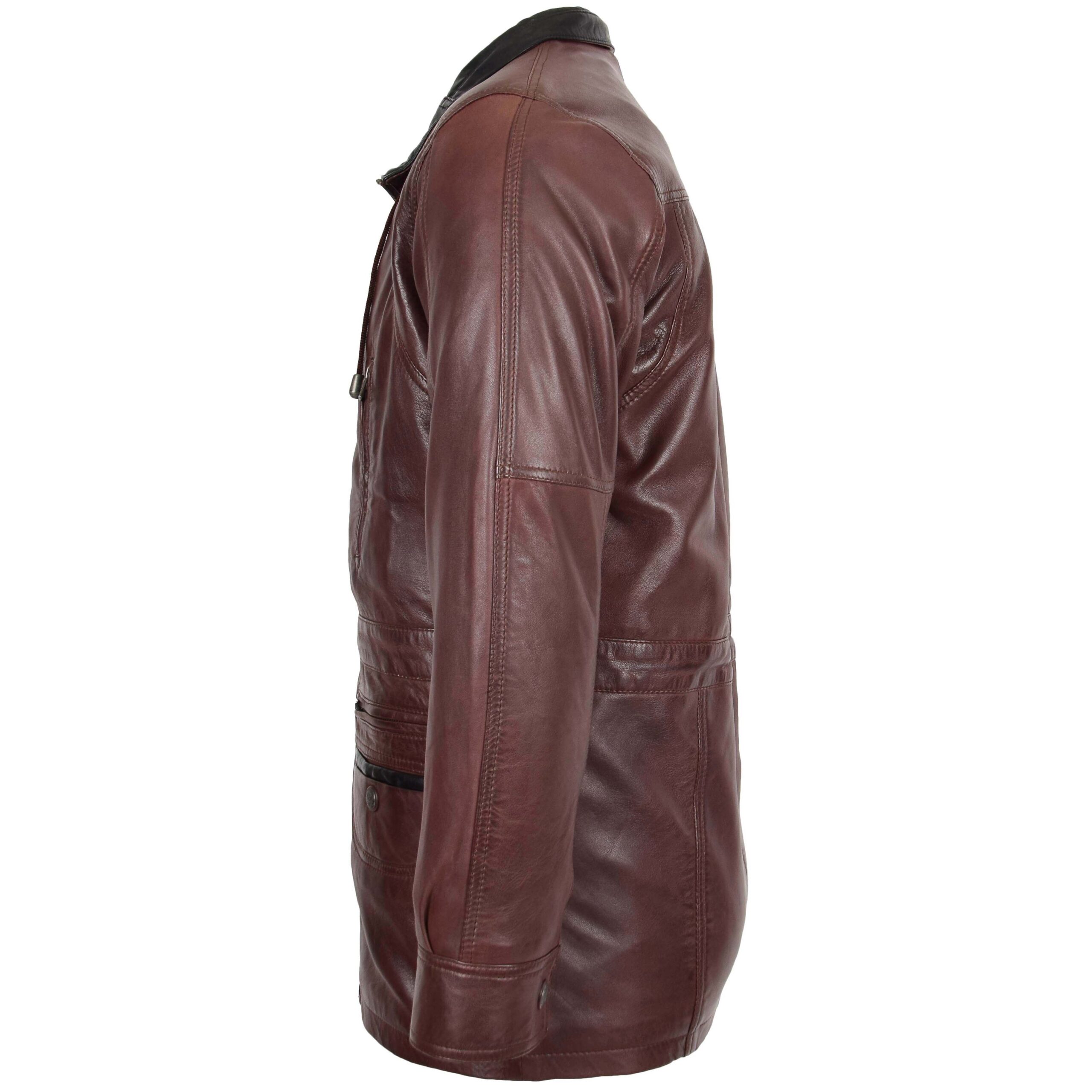BUNERI Manteau Voiture en Cuir Marron Longueur Hanche pour Homme – Image 5