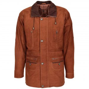 BUNERI Manteau Voiture Longueur Hanche en Nubuck Tan pour Homme