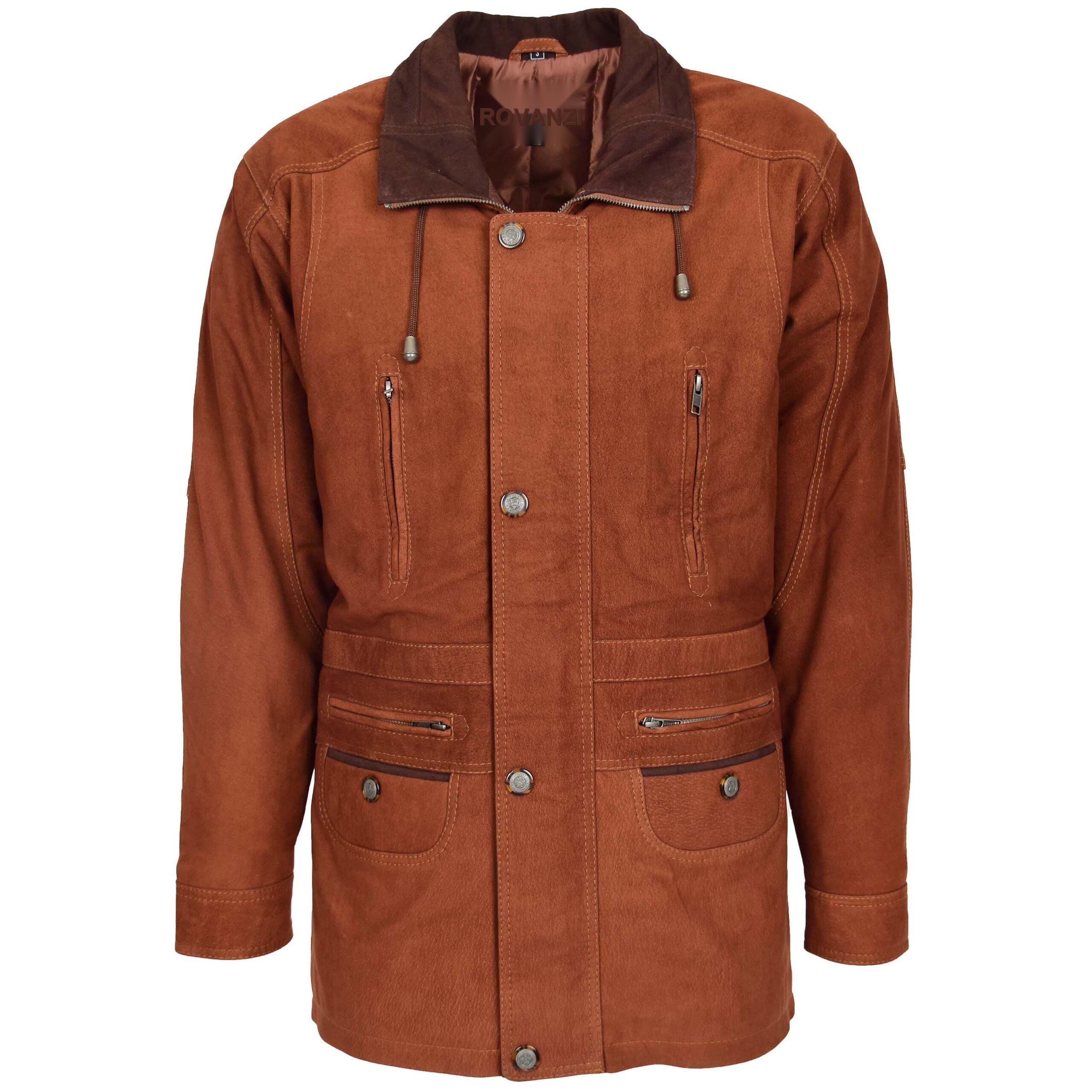 BUNERI Manteau Voiture Longueur Hanche en Nubuck Tan pour Homme