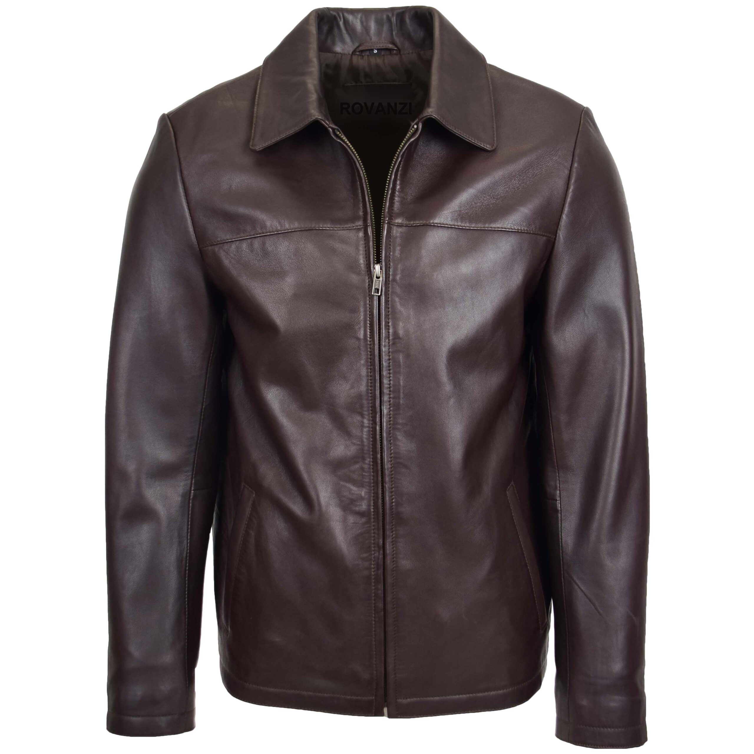BUNERI Veste Homme Cuir Zip Box Harrington Marron