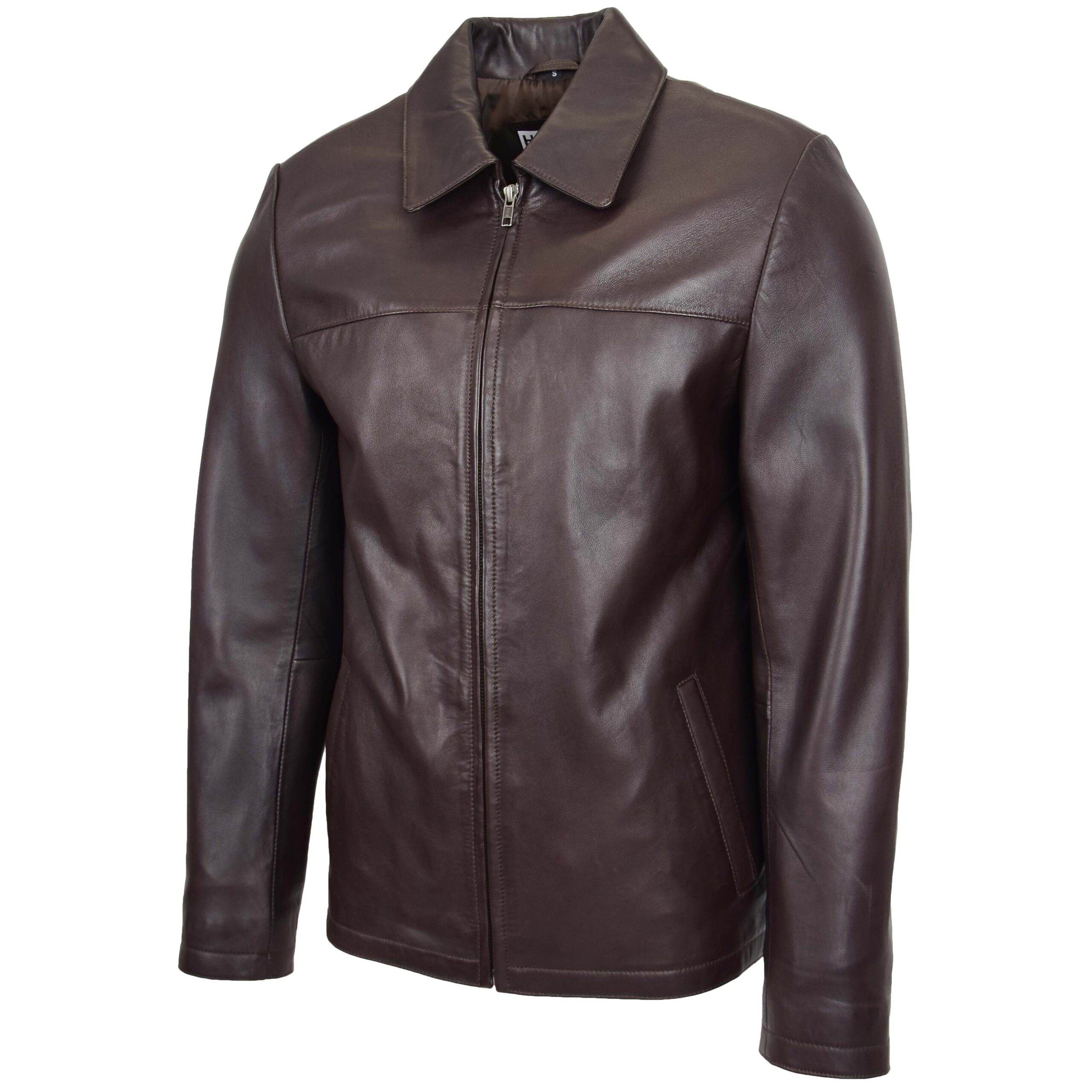 BUNERI Veste Homme Cuir Zip Box Harrington Marron – Image 3