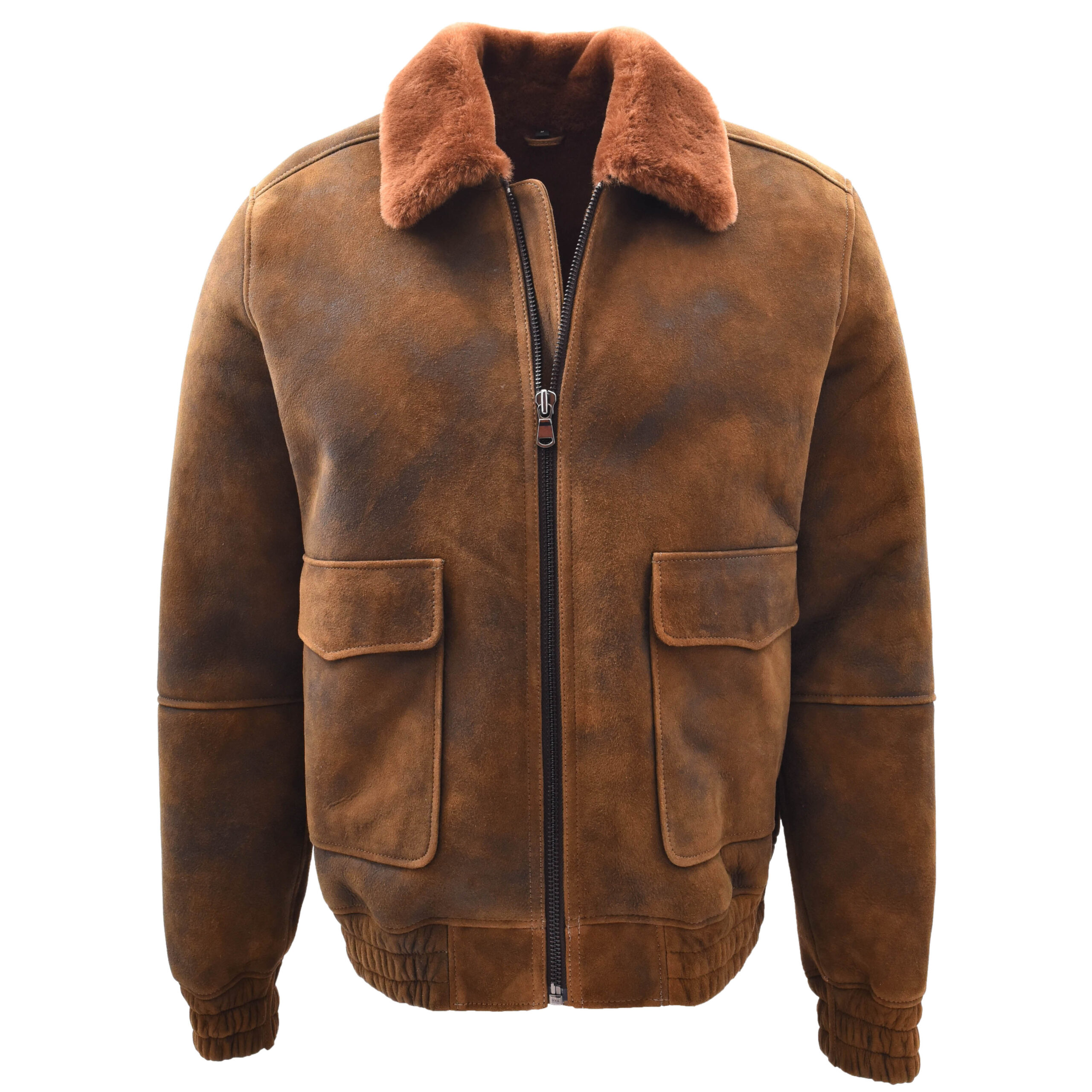 BUNERI Blouson Aviateur en Peau de Mouton Shearling Marron Gingembre pour Homme