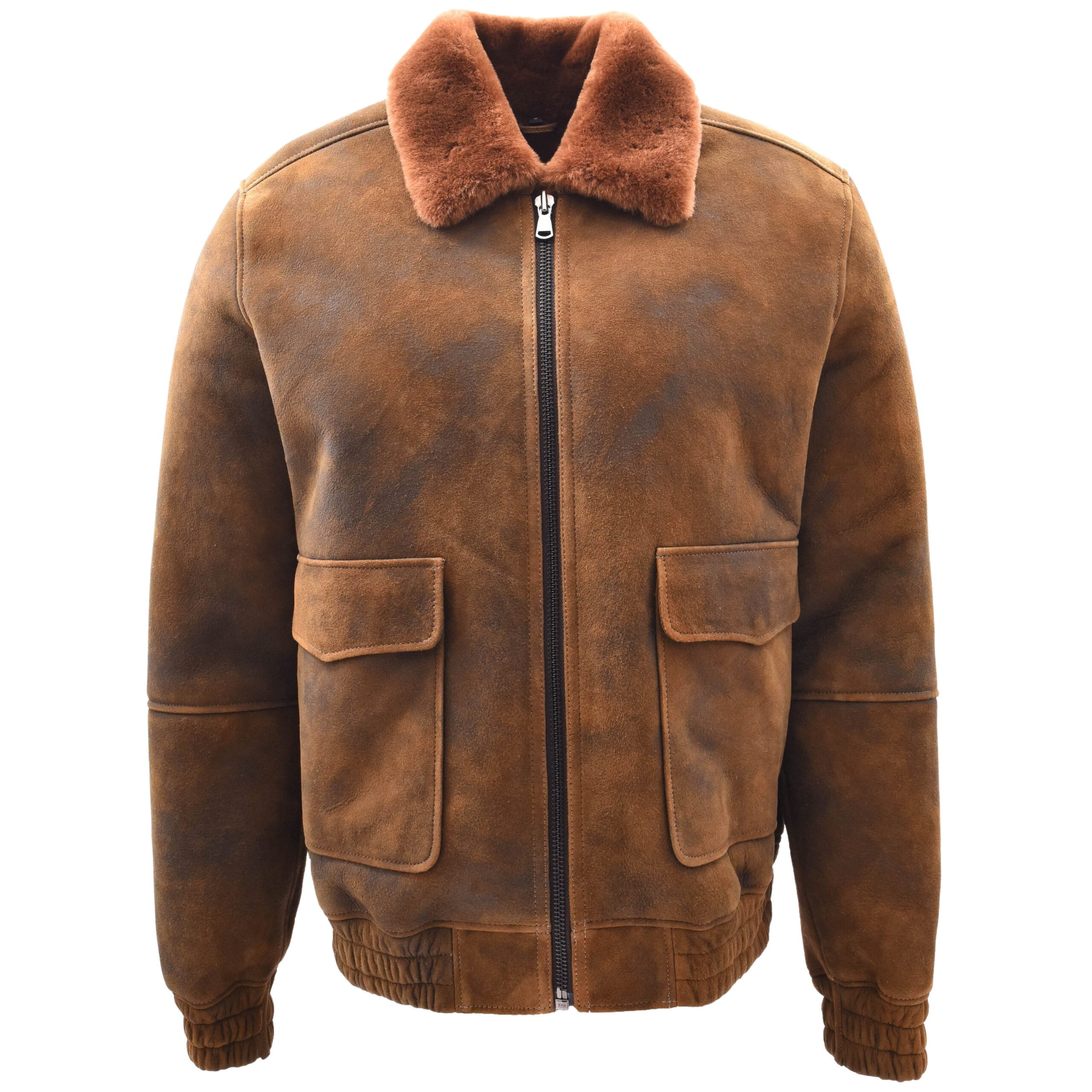 BUNERI Blouson Aviateur en Peau de Mouton Shearling Marron Gingembre pour Homme – Image 4