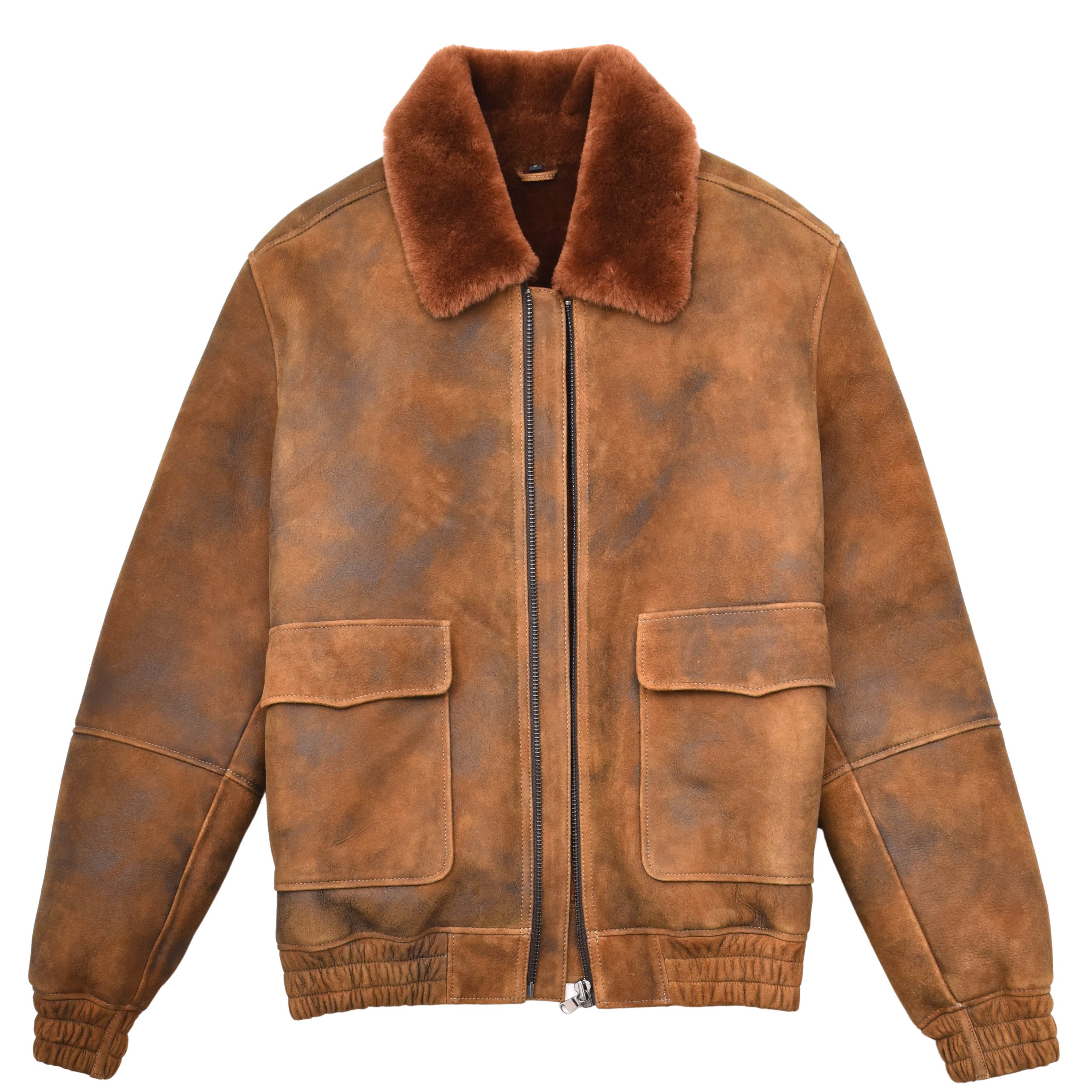 BUNERI Blouson Aviateur en Peau de Mouton Shearling Marron Gingembre pour Homme – Image 5