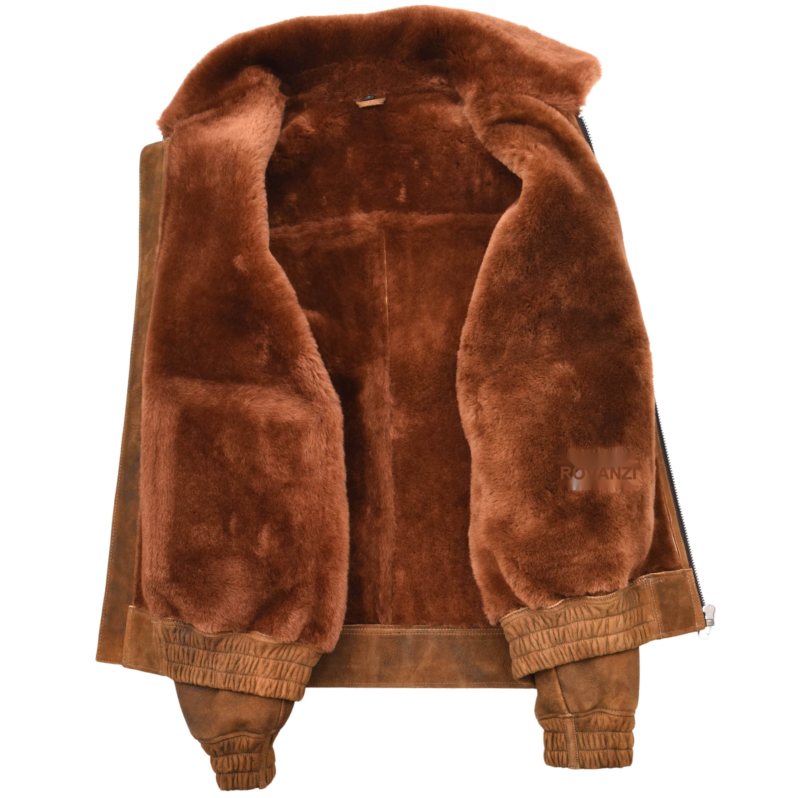 BUNERI Blouson Aviateur en Peau de Mouton Shearling Marron Gingembre pour Homme – Image 6