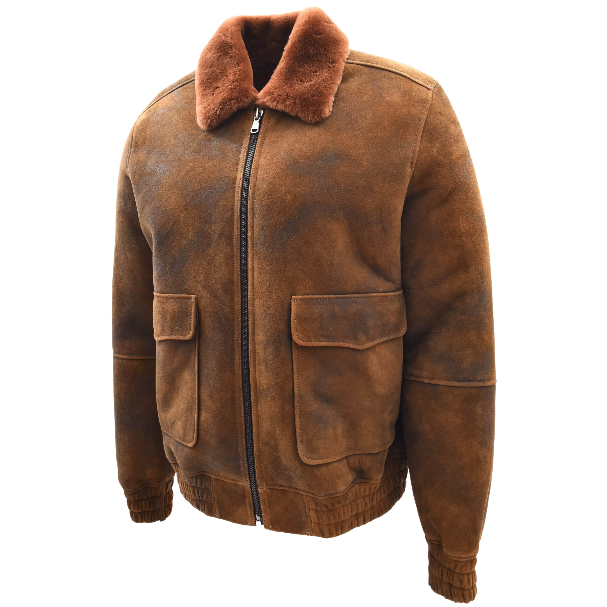 BUNERI Blouson Aviateur en Peau de Mouton Shearling Marron Gingembre pour Homme – Image 7