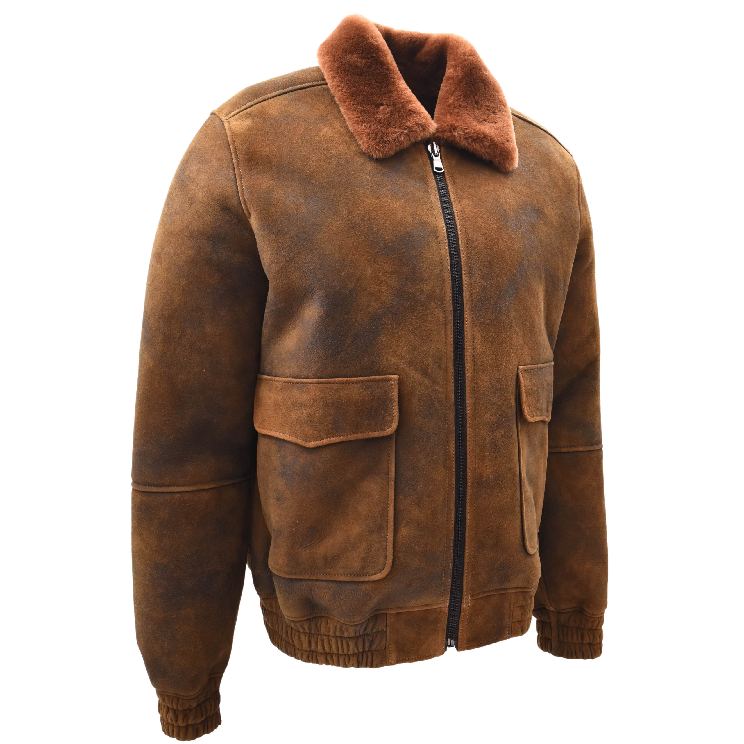 BUNERI Veste Homme Peau de Mouton Aviateur Originale Marron Gingembre Shearling – Image 8