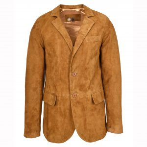 BUNERI Blazer en Vrai Daim de Chèvre pour Homme 2 Boutons Classique Cognac