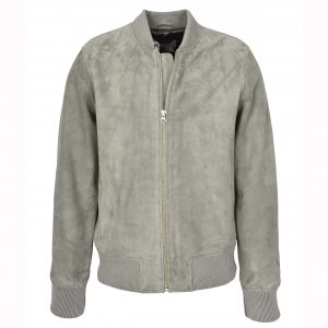 BUNERI Blouson Bomber MA-1 Varsity en Daim de Chèvre Véritable Gris pour Homme
