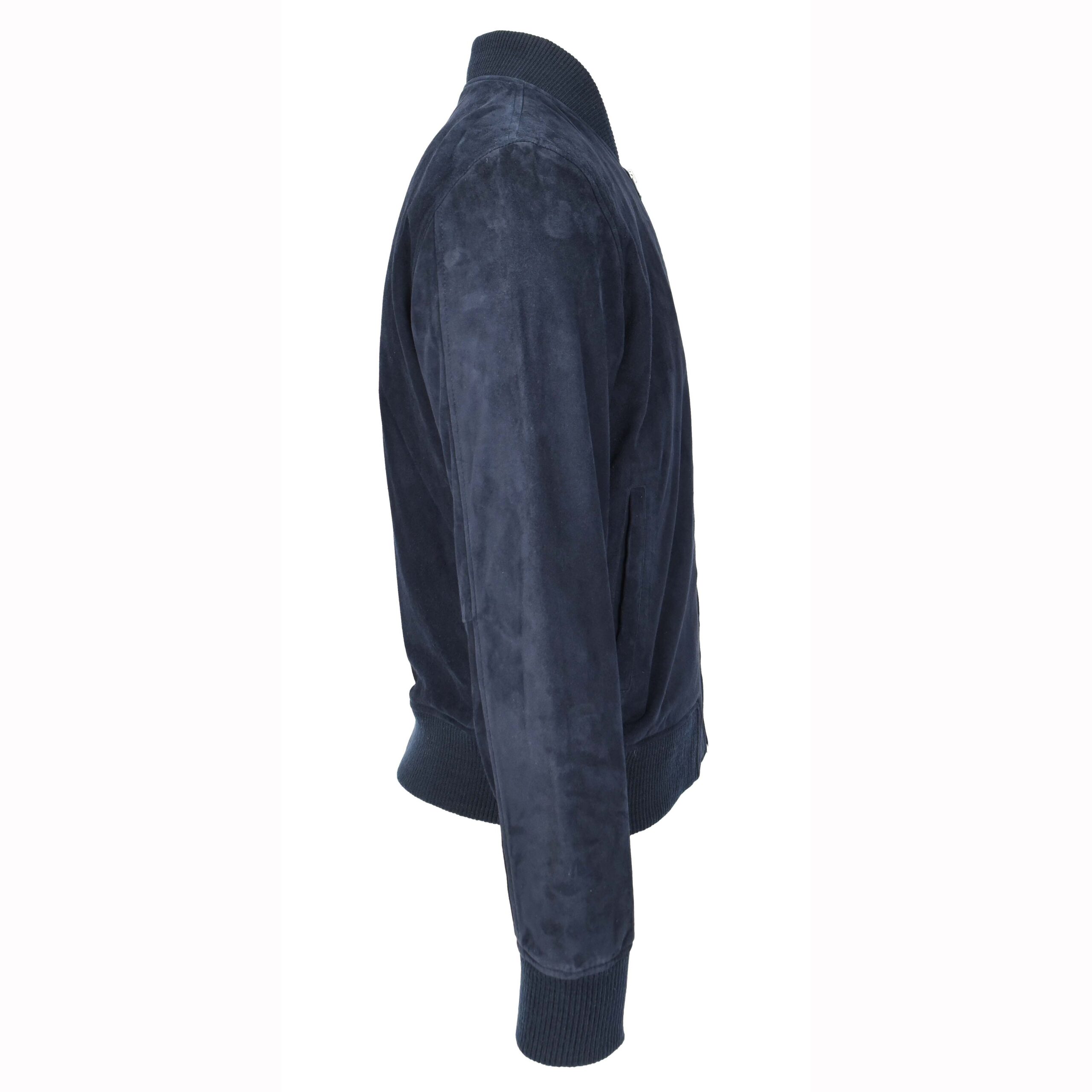 BUNERI Veste Homme Vrai Daim de Chevre Bomber MA-1 Design Varsity Bleu Marine – Image 5