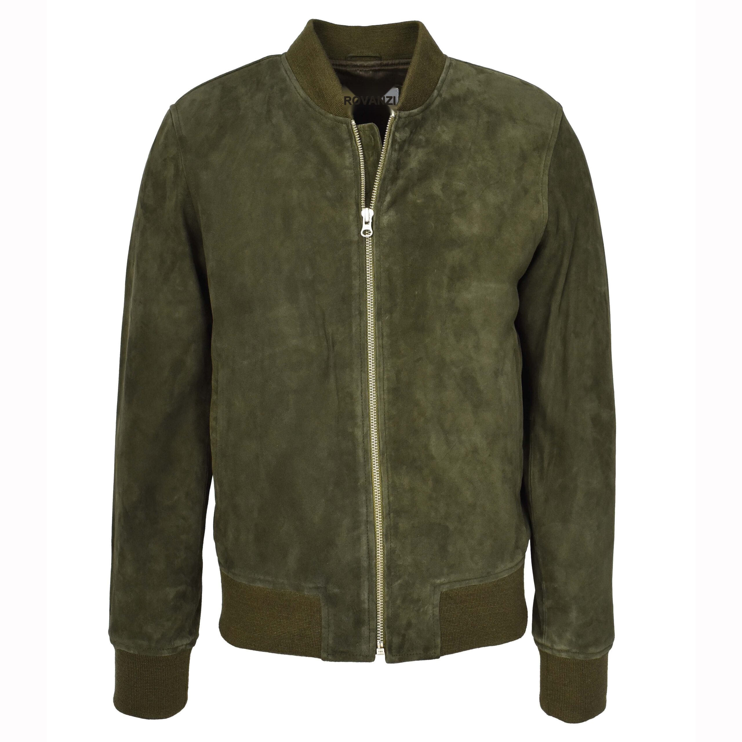 BUNERI Blouson Homme Daim Chevrier MA-1 Varsity Design Vert Olive