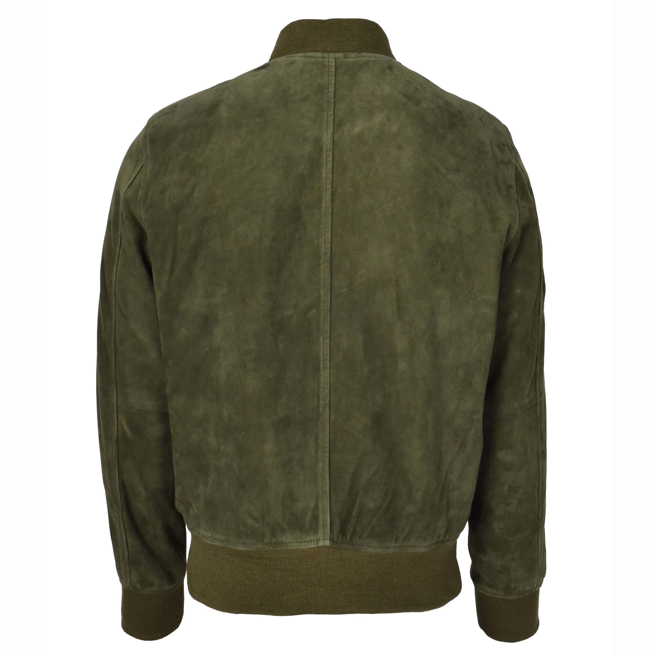 BUNERI Blouson Homme Daim Chevrier MA-1 Varsity Design Vert Olive – Image 2