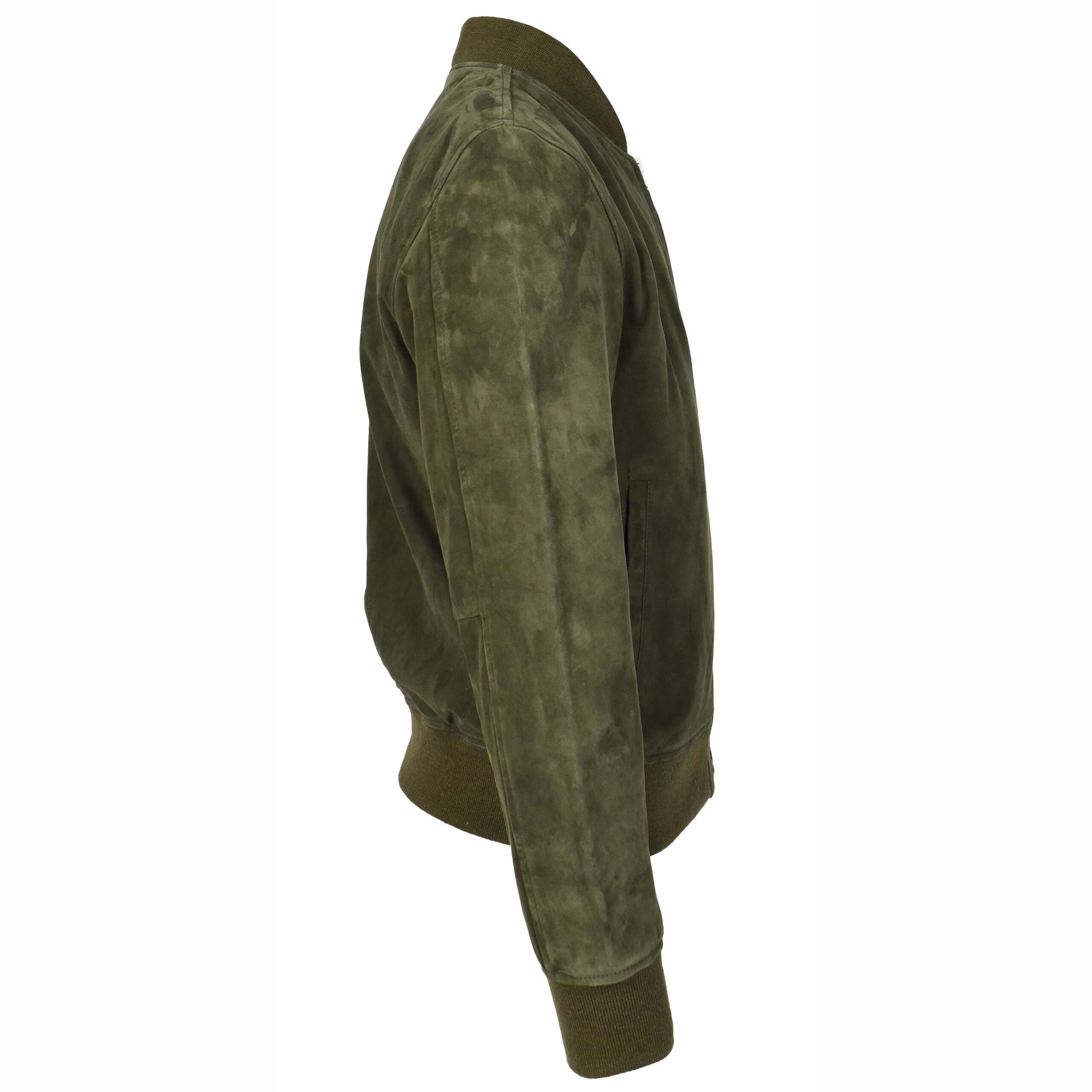 BUNERI Blouson Homme Daim Chevrier MA-1 Varsity Design Vert Olive – Image 3