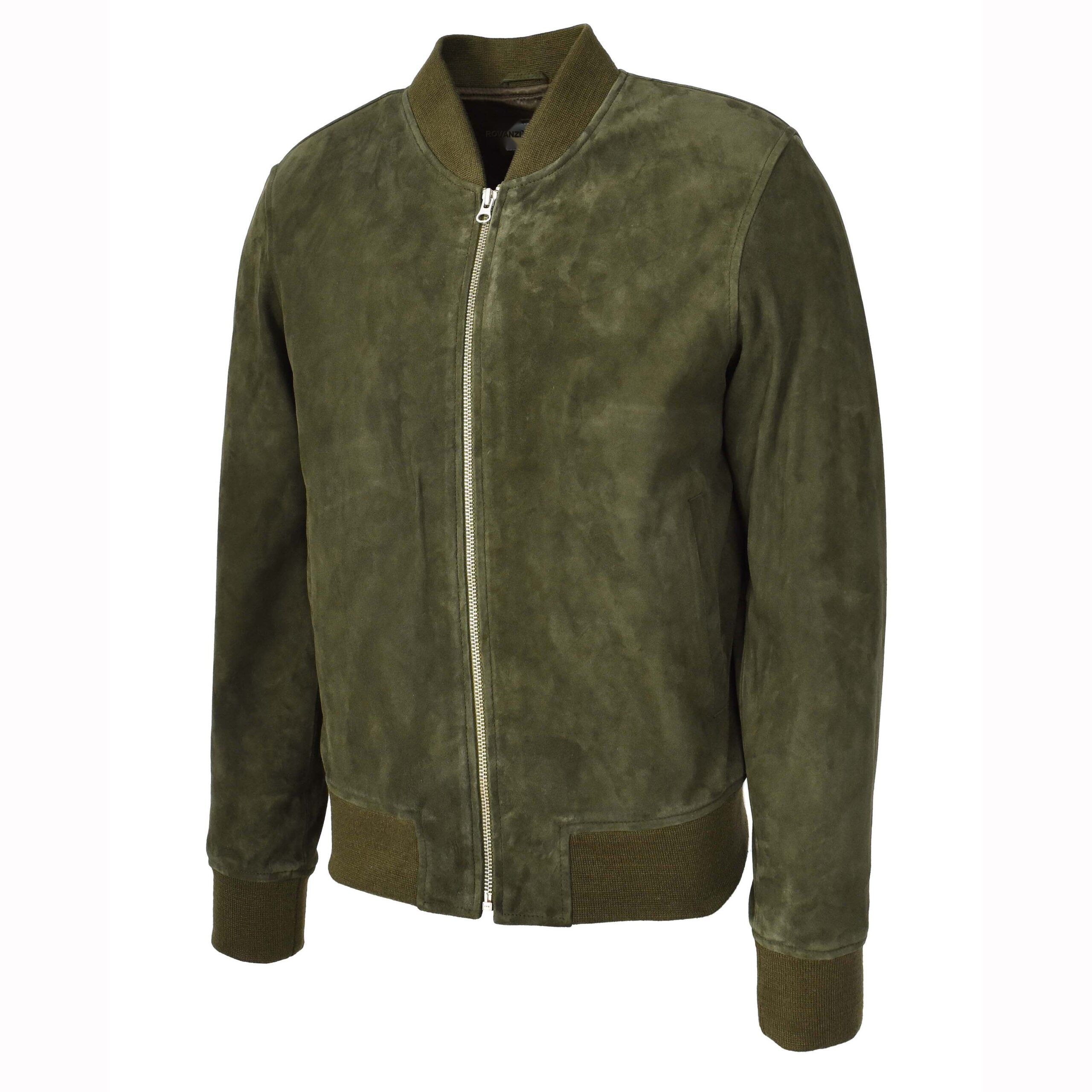 BUNERI Blouson Homme Daim Chevrier MA-1 Varsity Design Vert Olive – Image 4