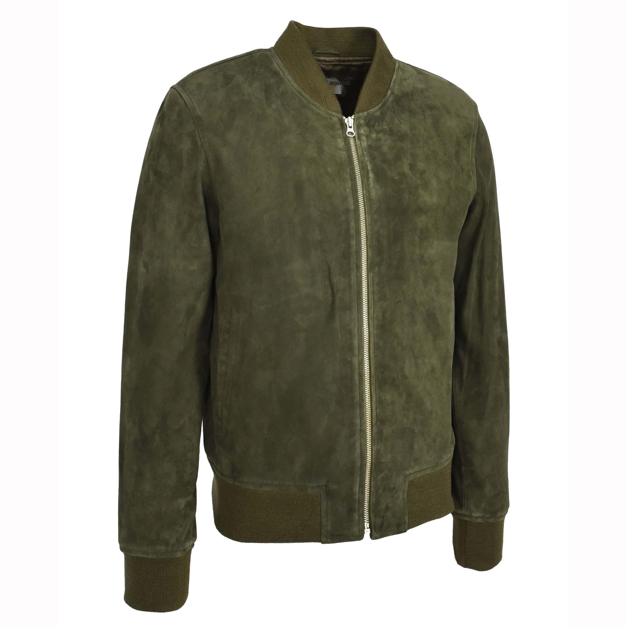 BUNERI Blouson Homme Daim Chevrier MA-1 Varsity Design Vert Olive – Image 5