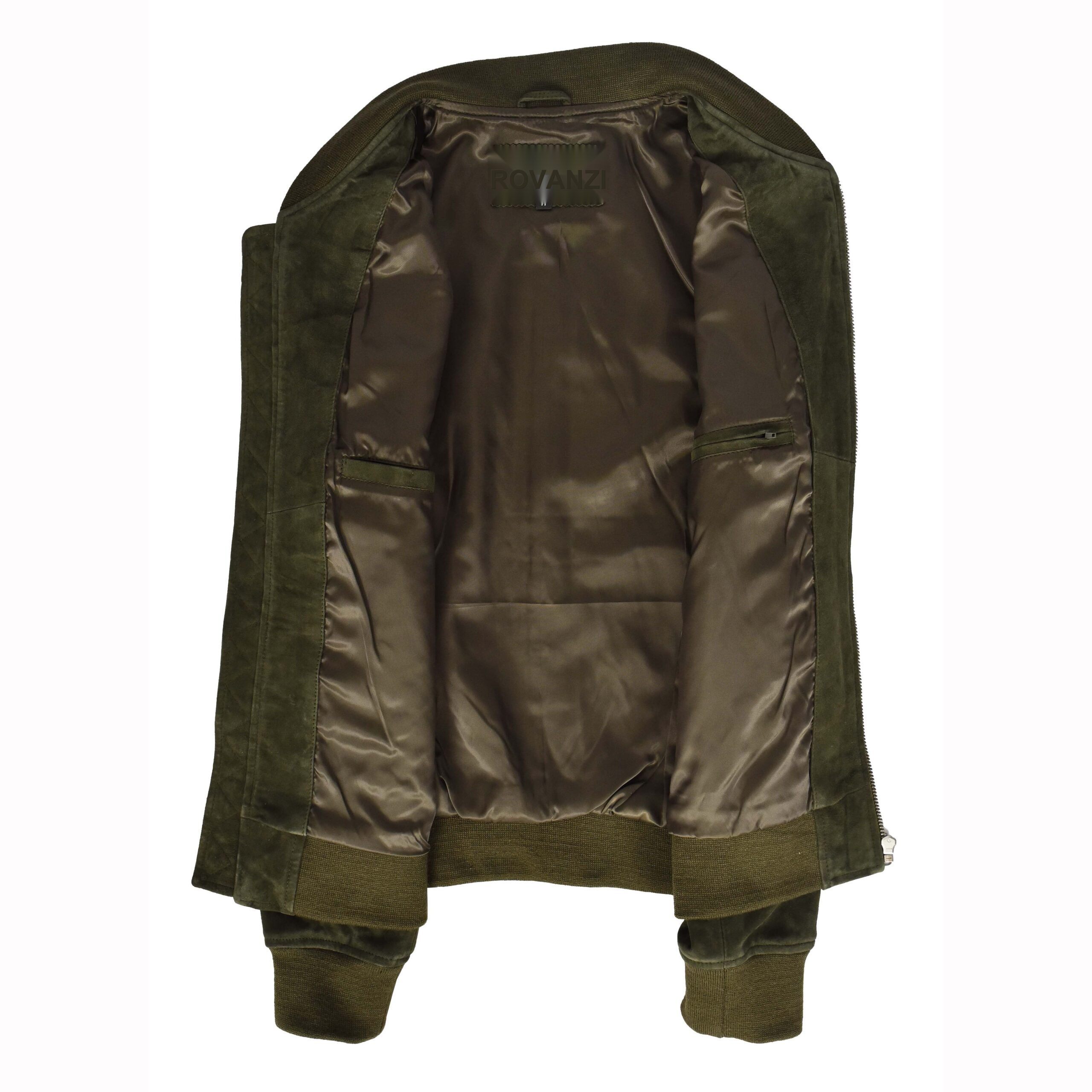 BUNERI Blouson Homme Daim Chevrier MA-1 Varsity Design Vert Olive – Image 6