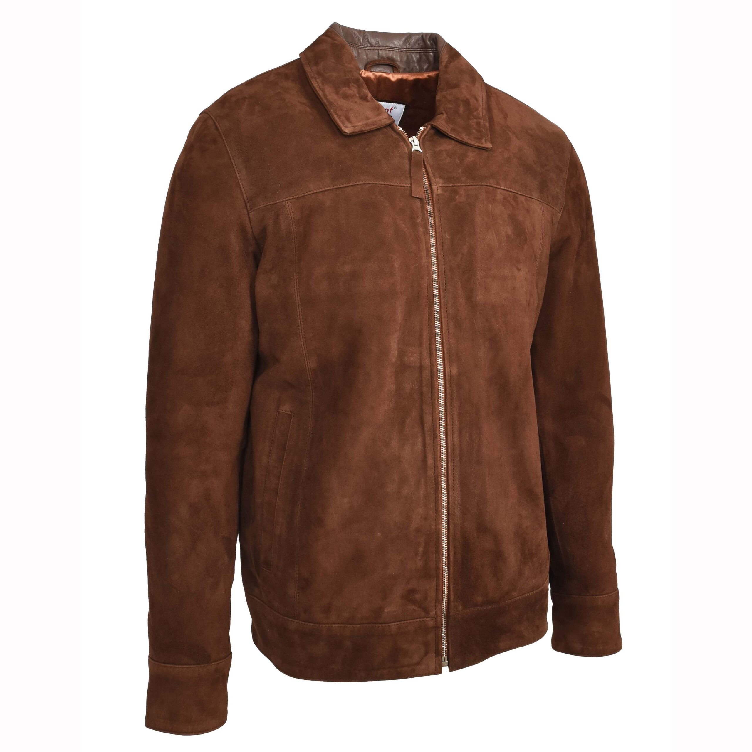 BUNERI Blouson en Daim de Chèvre Brun Rouille pour Homme Coupe Box – Image 4