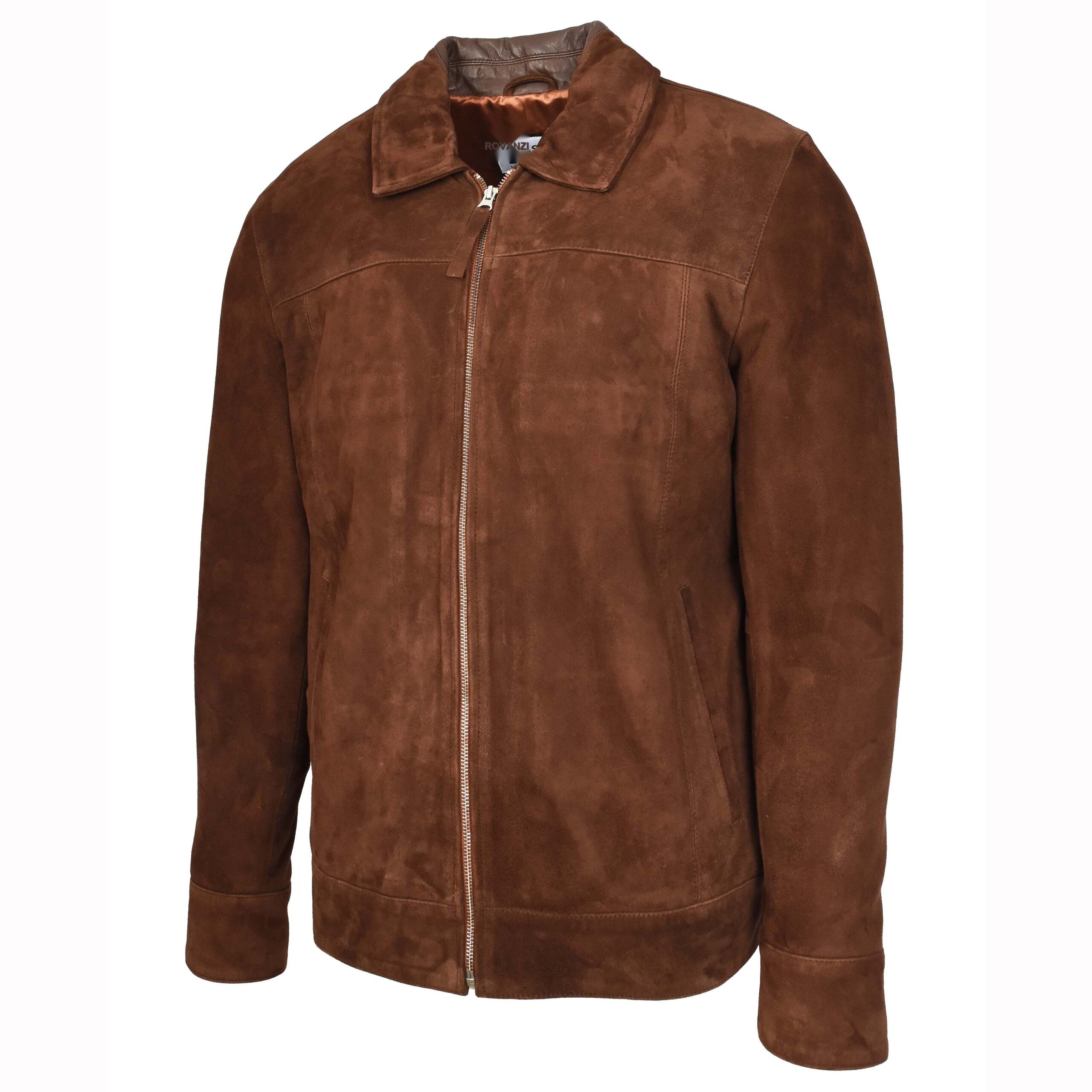 BUNERI Blouson en Daim de Chèvre Brun Rouille pour Homme Coupe Box – Image 5