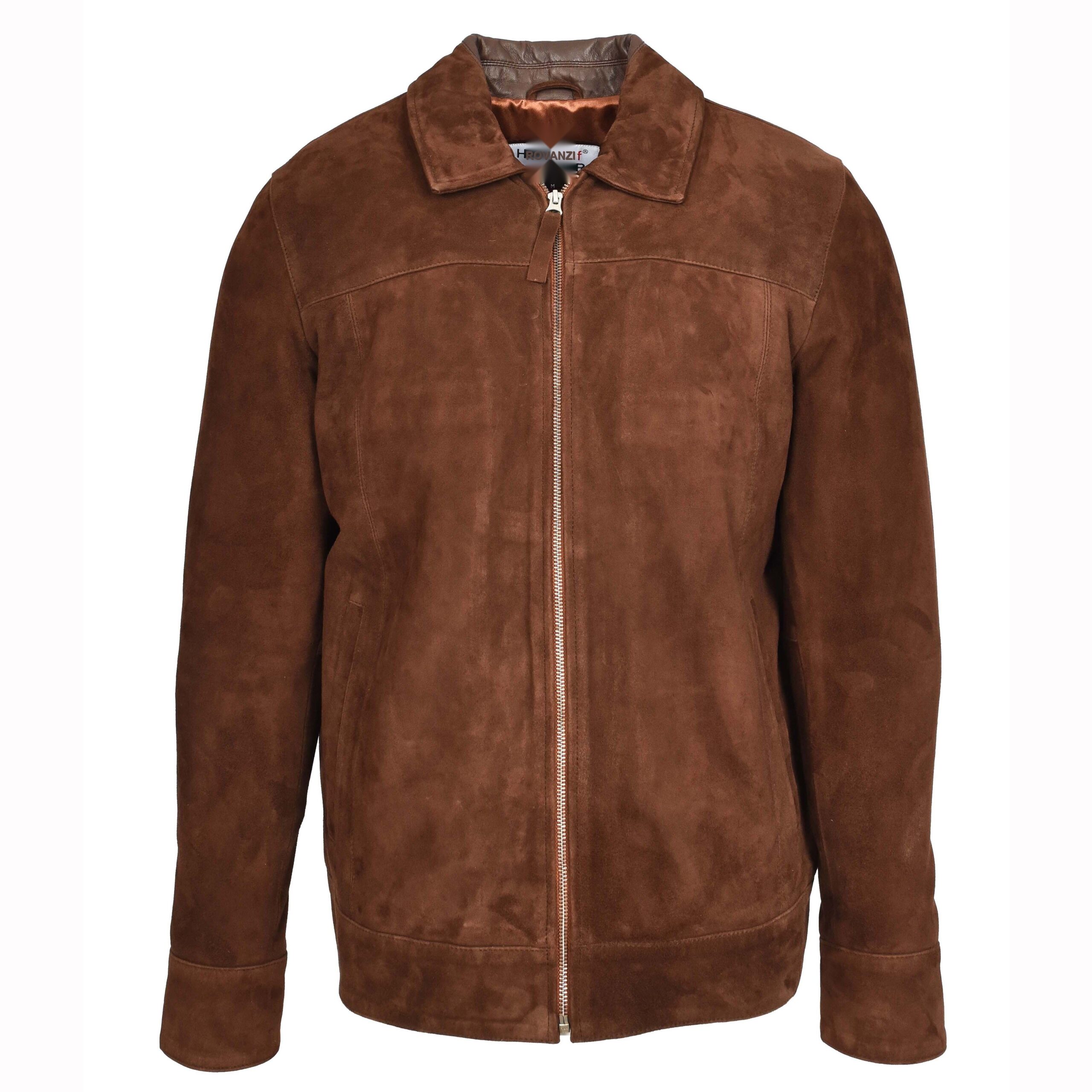 BUNERI Blouson en Daim de Chèvre Brun Rouille pour Homme Coupe Box – Image 7