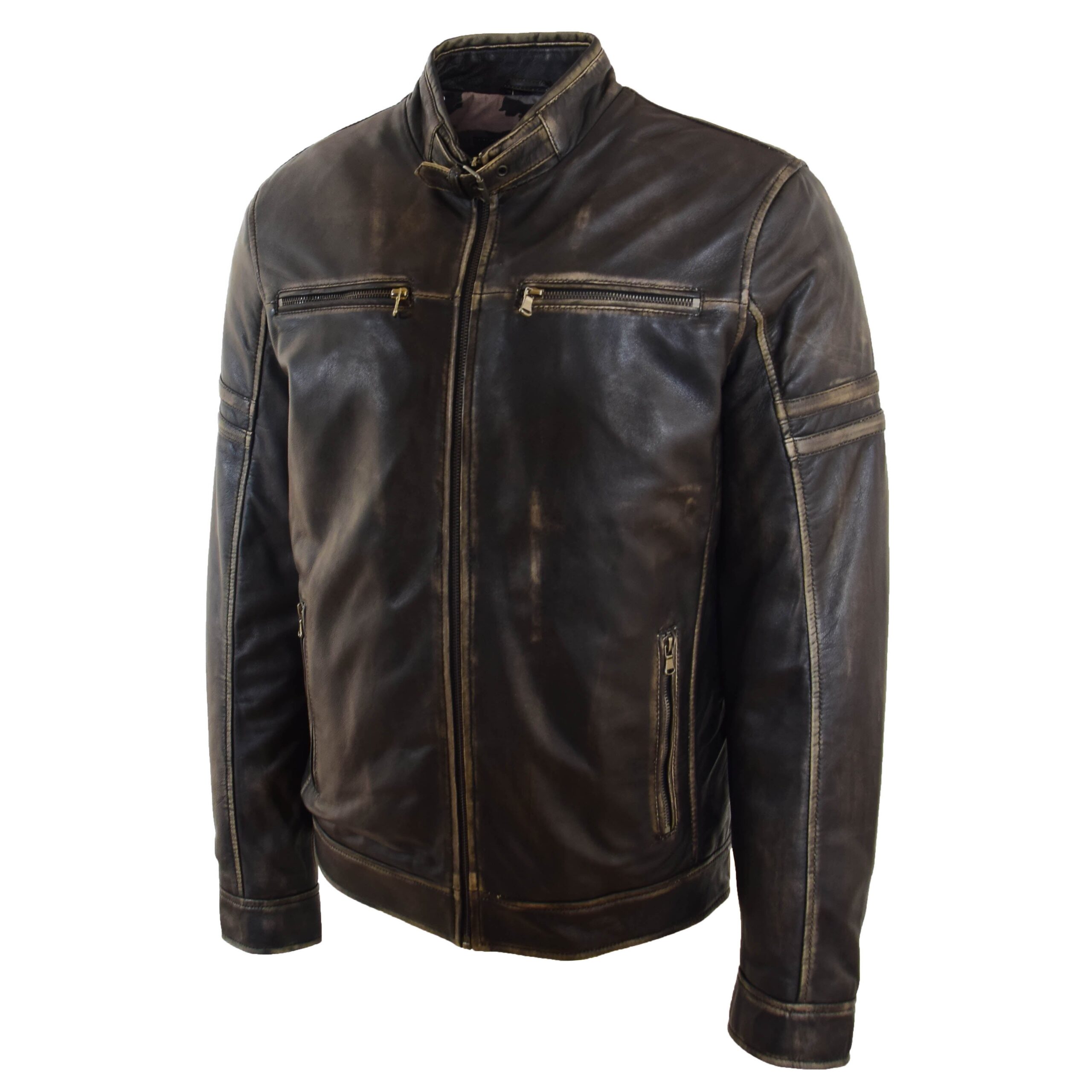 BUNERI Blouson Biker Cuir Noir Effet Rub-Off Vintage Homme – Image 3