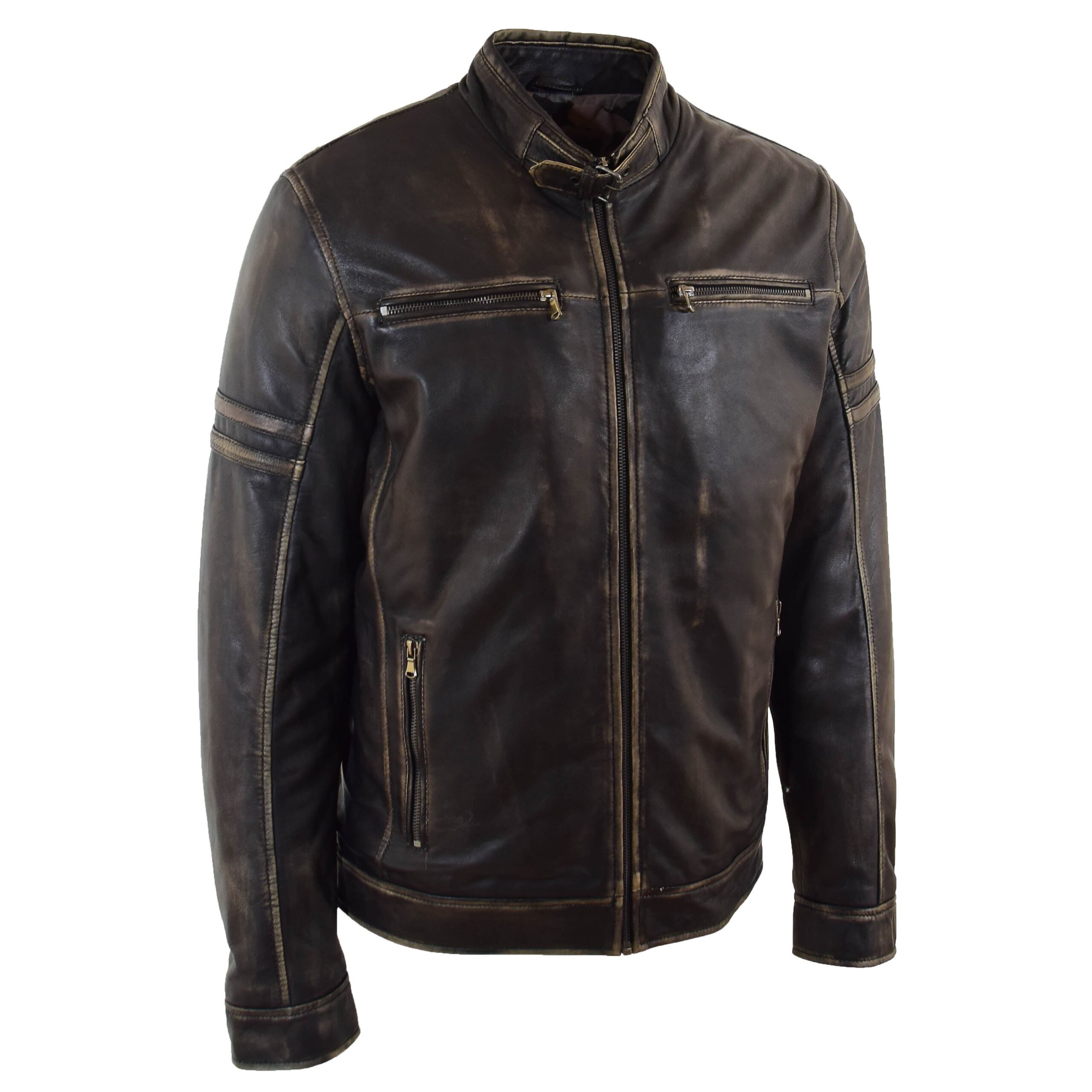 BUNERI Blouson Biker Cuir Noir Effet Rub-Off Vintage Homme – Image 4