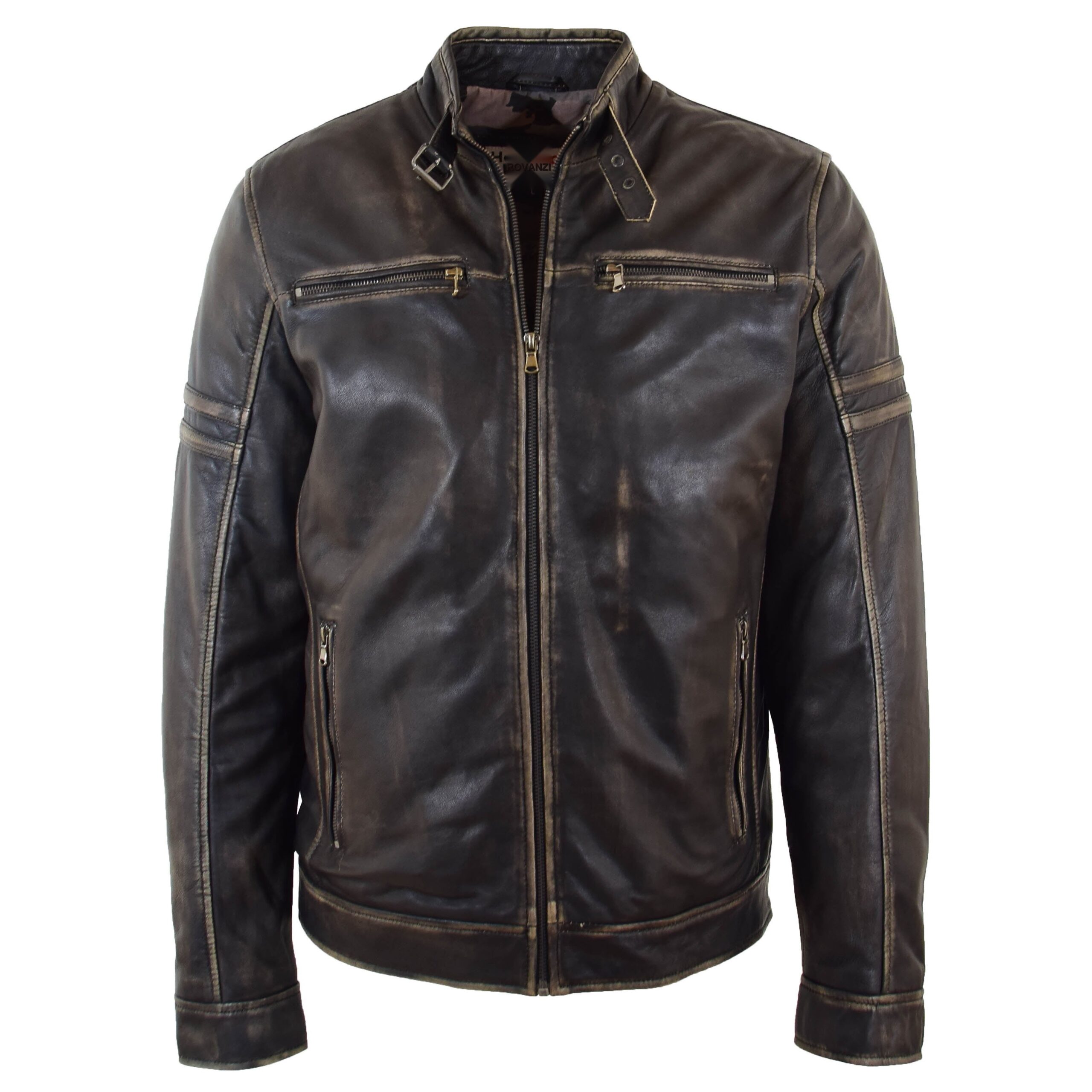 BUNERI Blouson Biker Cuir Noir Effet Rub-Off Vintage Homme – Image 5